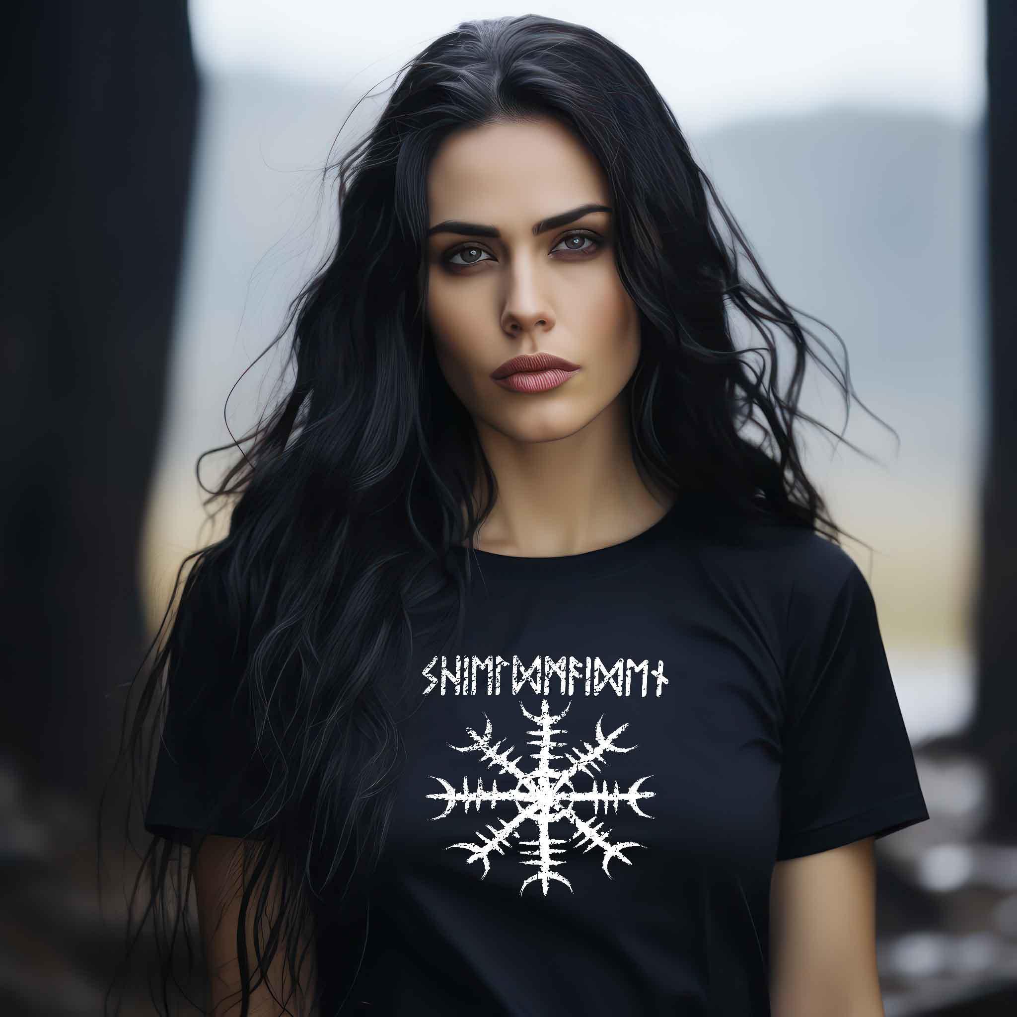 Schildmaid Premiumshirt 'Helm of Awe' – Ein Symbol für Schutz und Stärke - Nordic Viking Wear