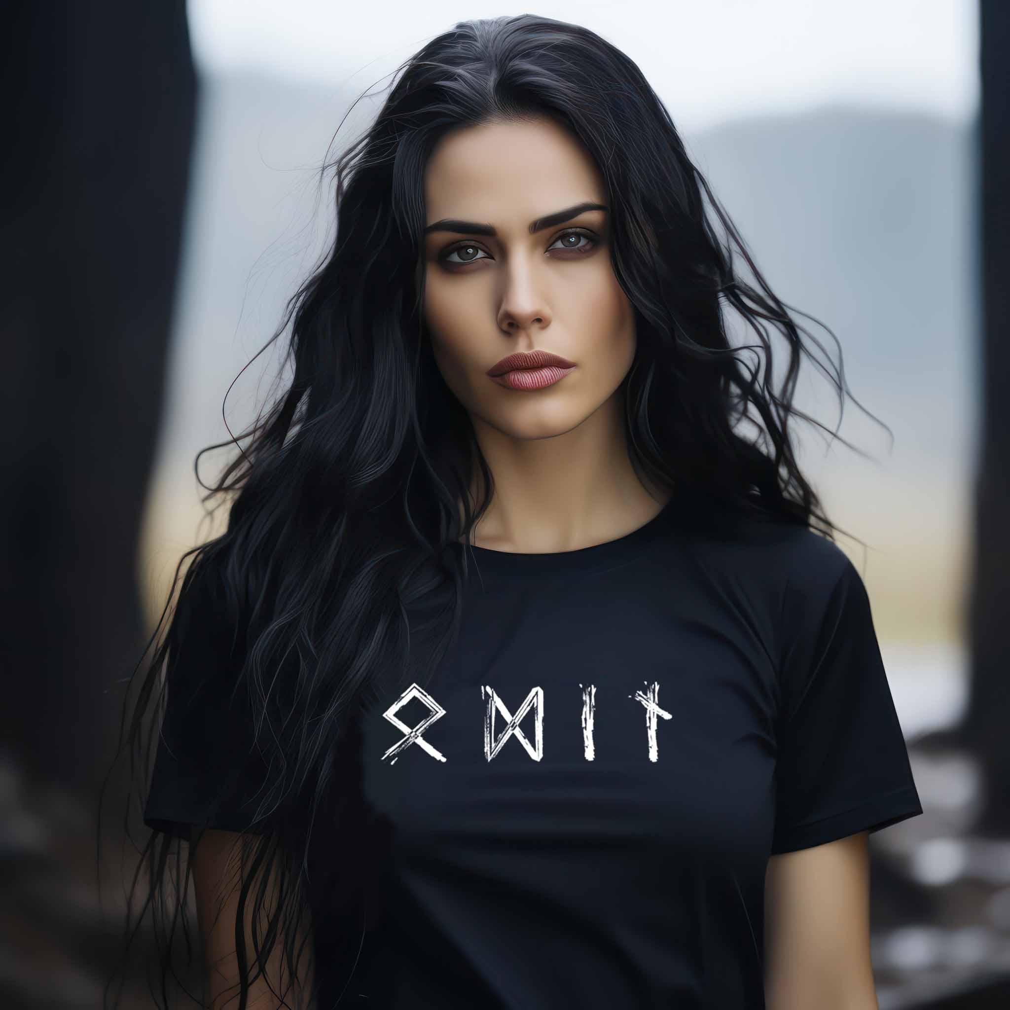 Odin Runenschrift Schildmaiden Premiumshirt - Wikinger Götter Tee - Nordisches Symbol Shirt - Nordic Viking Wear