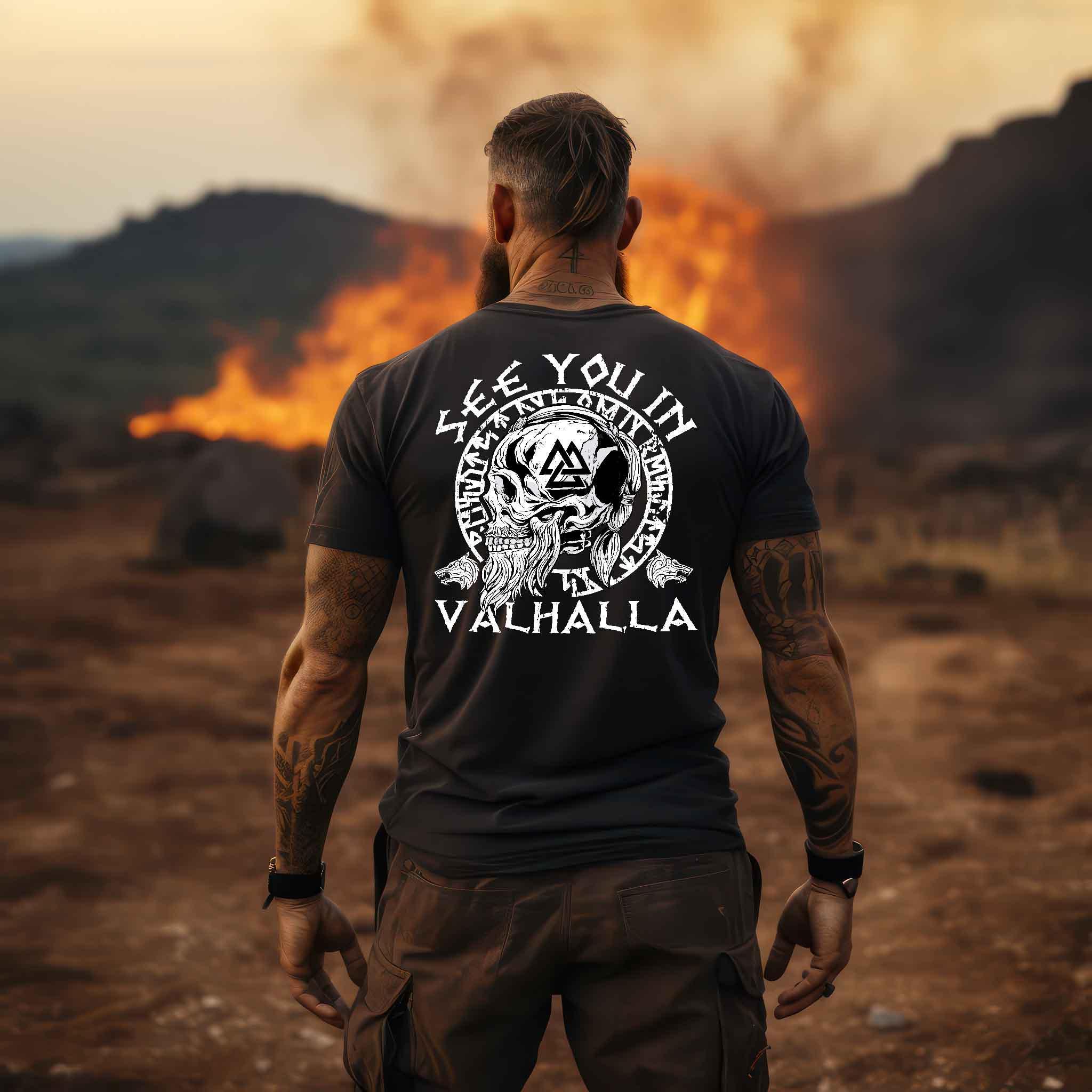 See You in Valhalla: Wikinger Krieger Backprint T-Shirt für die mutigen Seelen - Nordic Viking Wear
