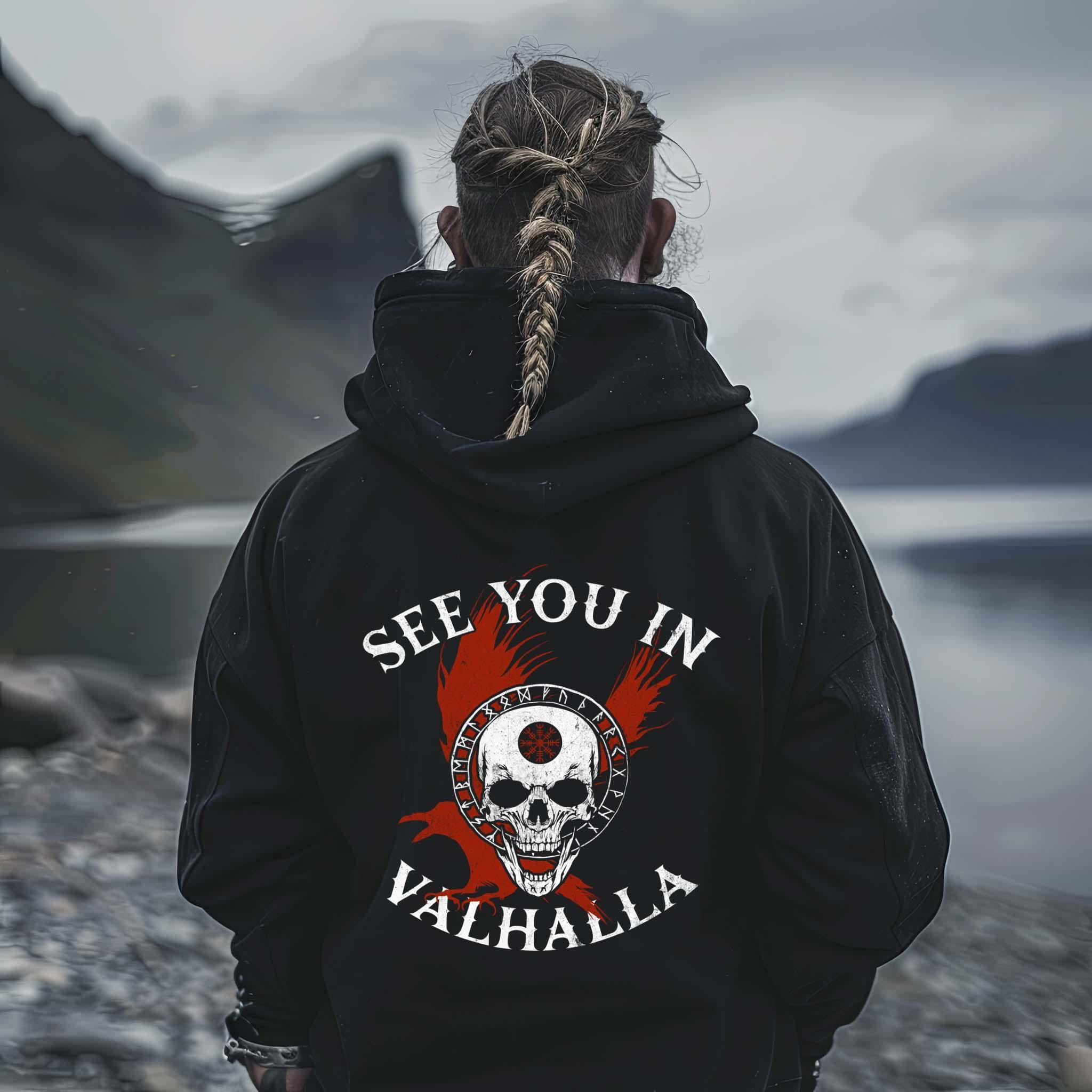 Wikinger & Schildmaiden Oversized Hoodie Backprint - "See You in Valhalla" - Nordic Viking Wear