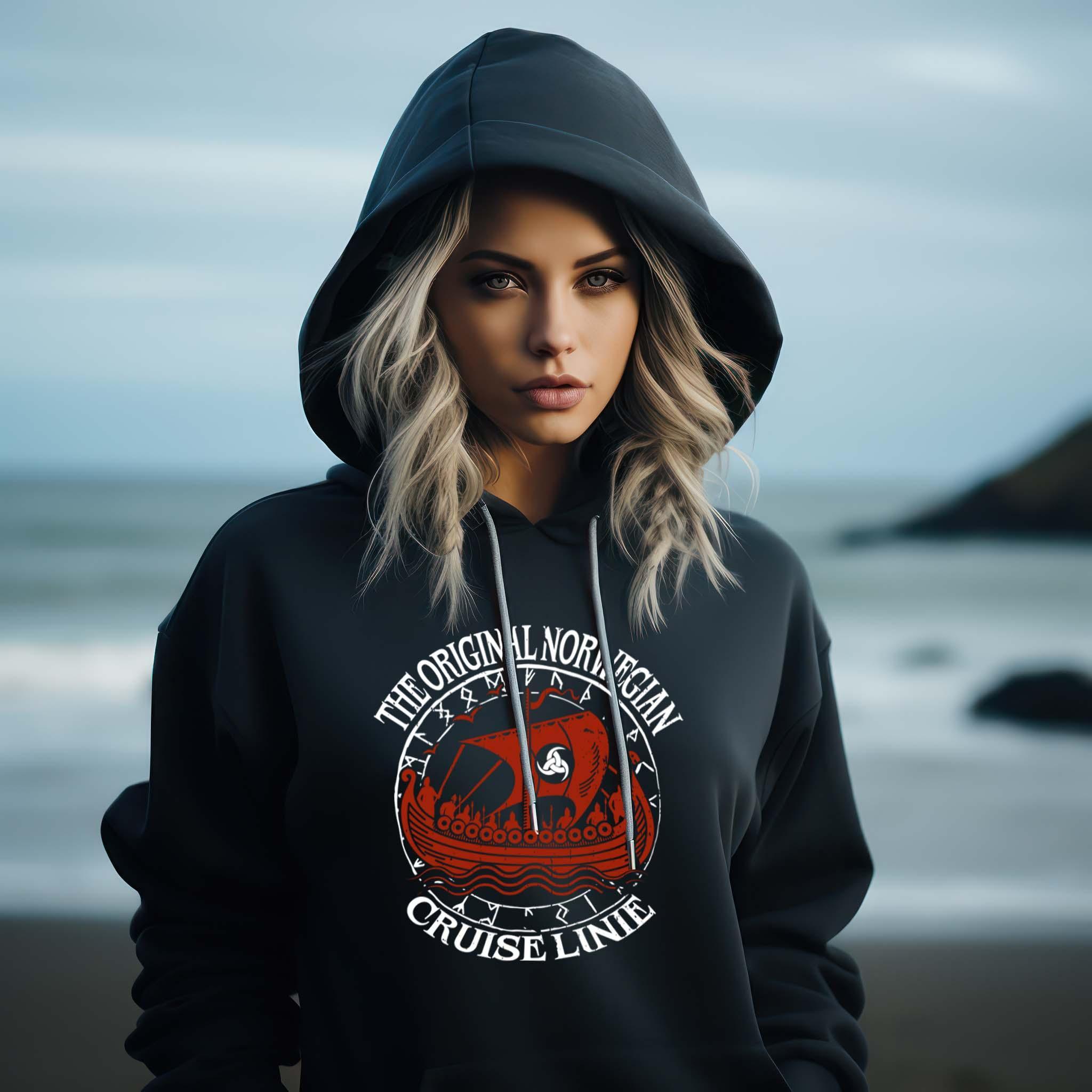 Nordische Legenden: 'Original Norwegian Cruise' Schildmaiden Damen Hoodie – Segel die Mythen - Nordic Viking Wear