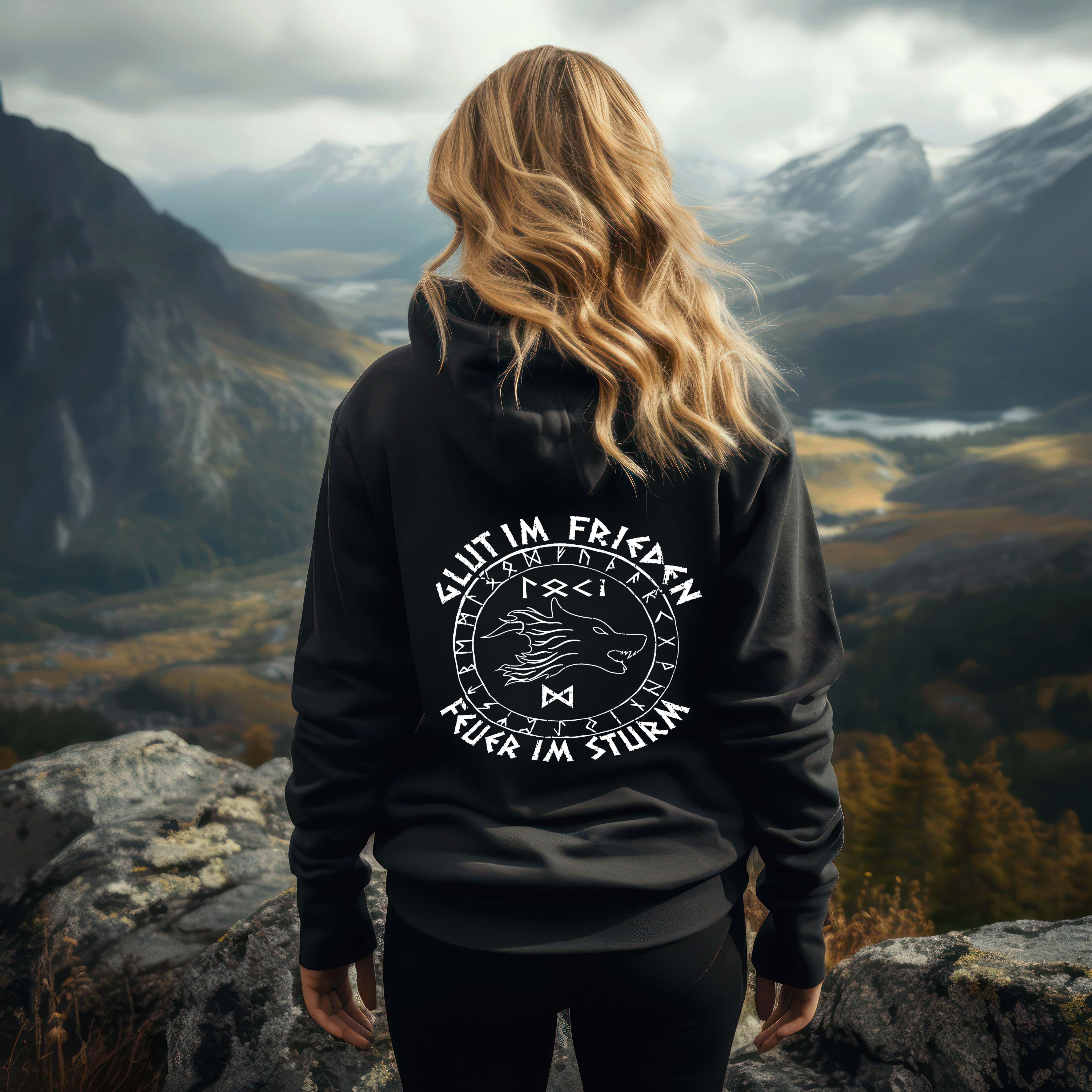 Schildmaiden Hoodie Backprint"Loki's Erbe" – Kraft und List im nordischen Design - Nordic Viking Wear