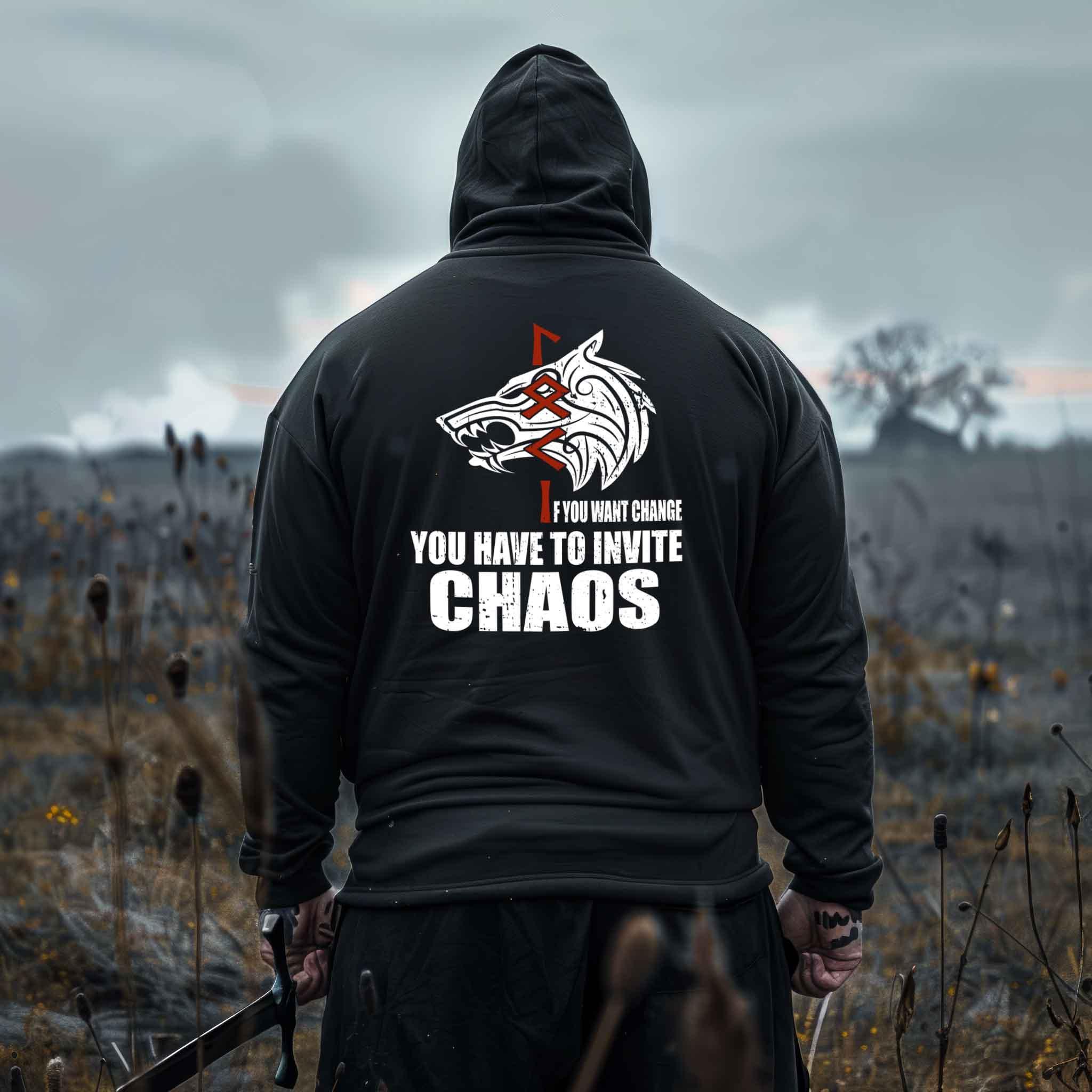 Wikinger Heavy Vintage Hoodie Loki Runen "If You Want Change, You Have to Invite Chaos - Nordic Viking Wear