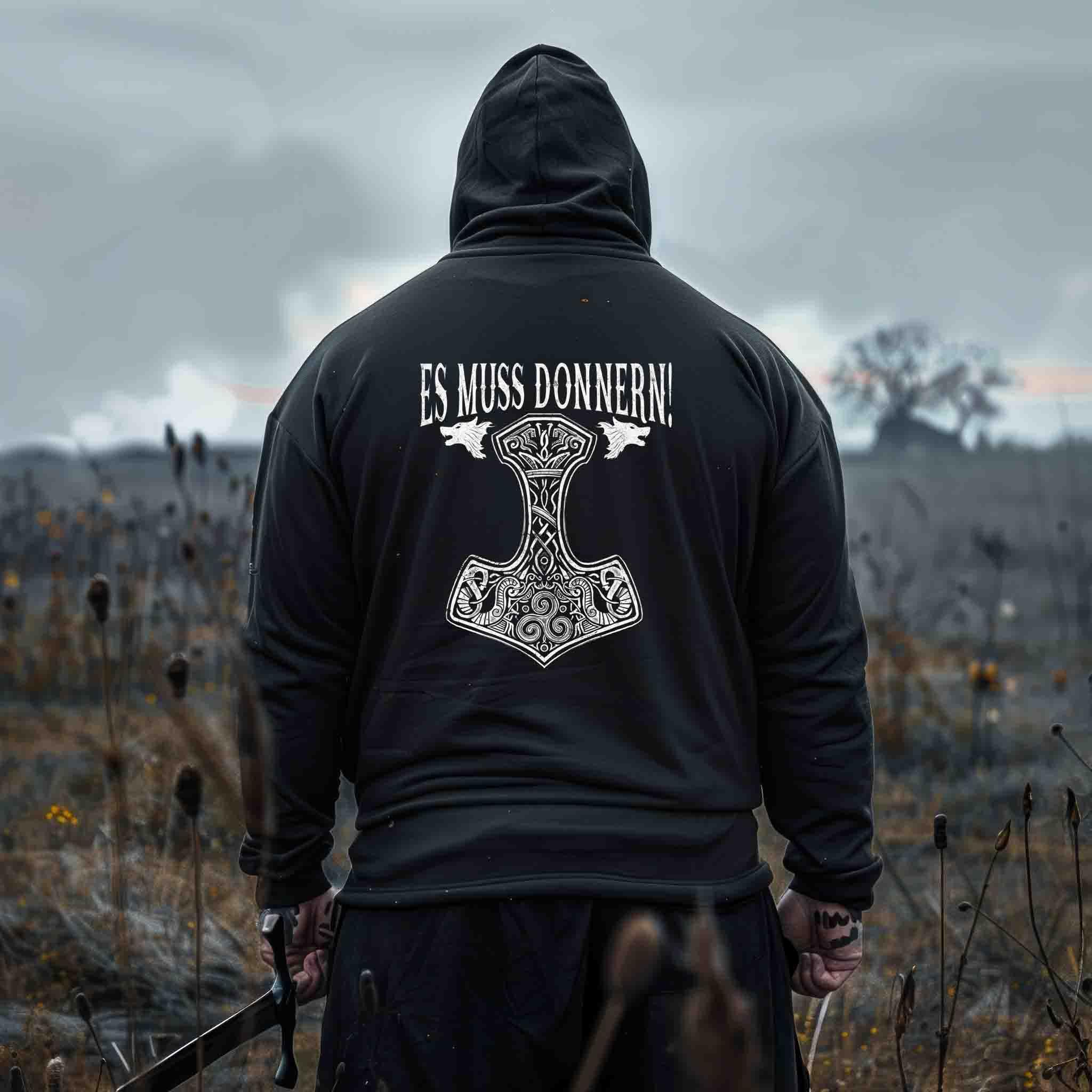 Es muss donnern! – Wikinger Zipp-Hoodie mit Mjölnir ⚡🔨 - Nordic Viking Wear