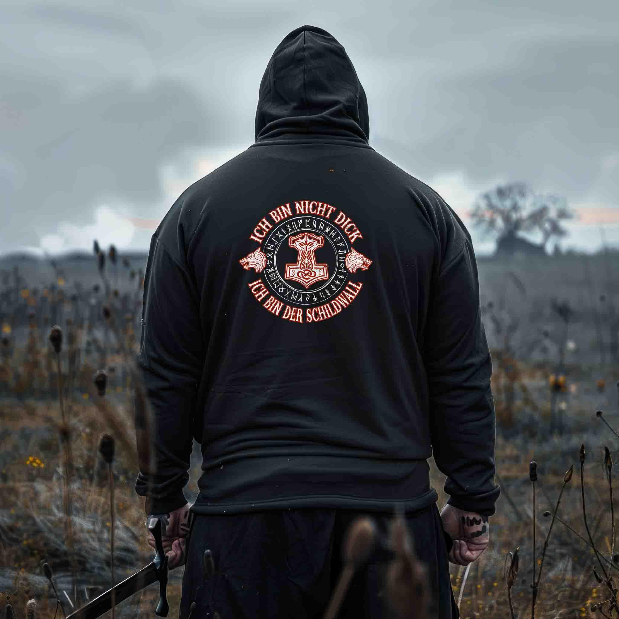⚔ Zipp-Hoodie "Ich bin nicht dick – Ich bin der Schildwall" für echte Wikinger! ⚔ - Nordic Viking Wear