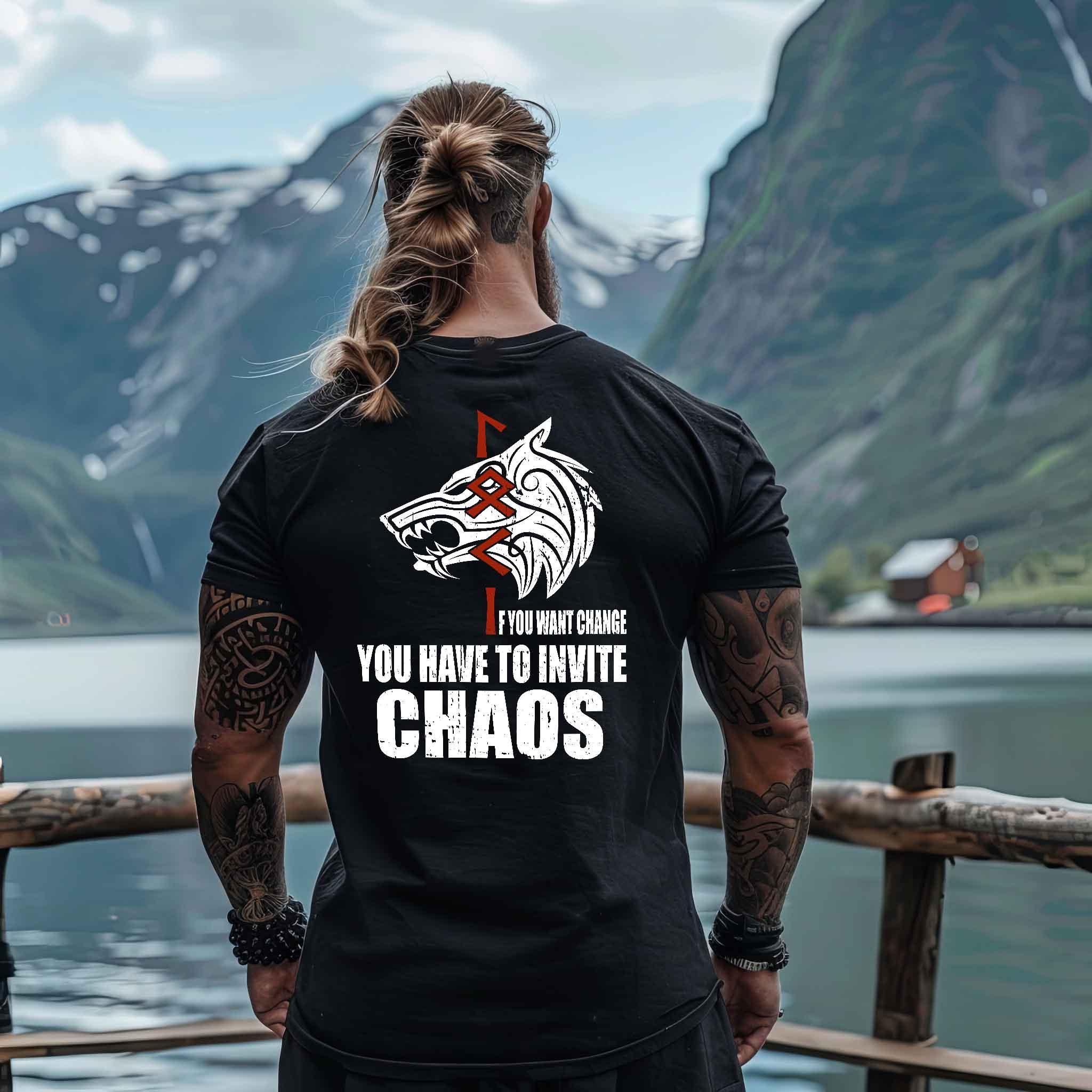Loki Runes Viking T-Shirt - "If You Want Change, You Have to Invite Chaos - Nordic Viking Wear