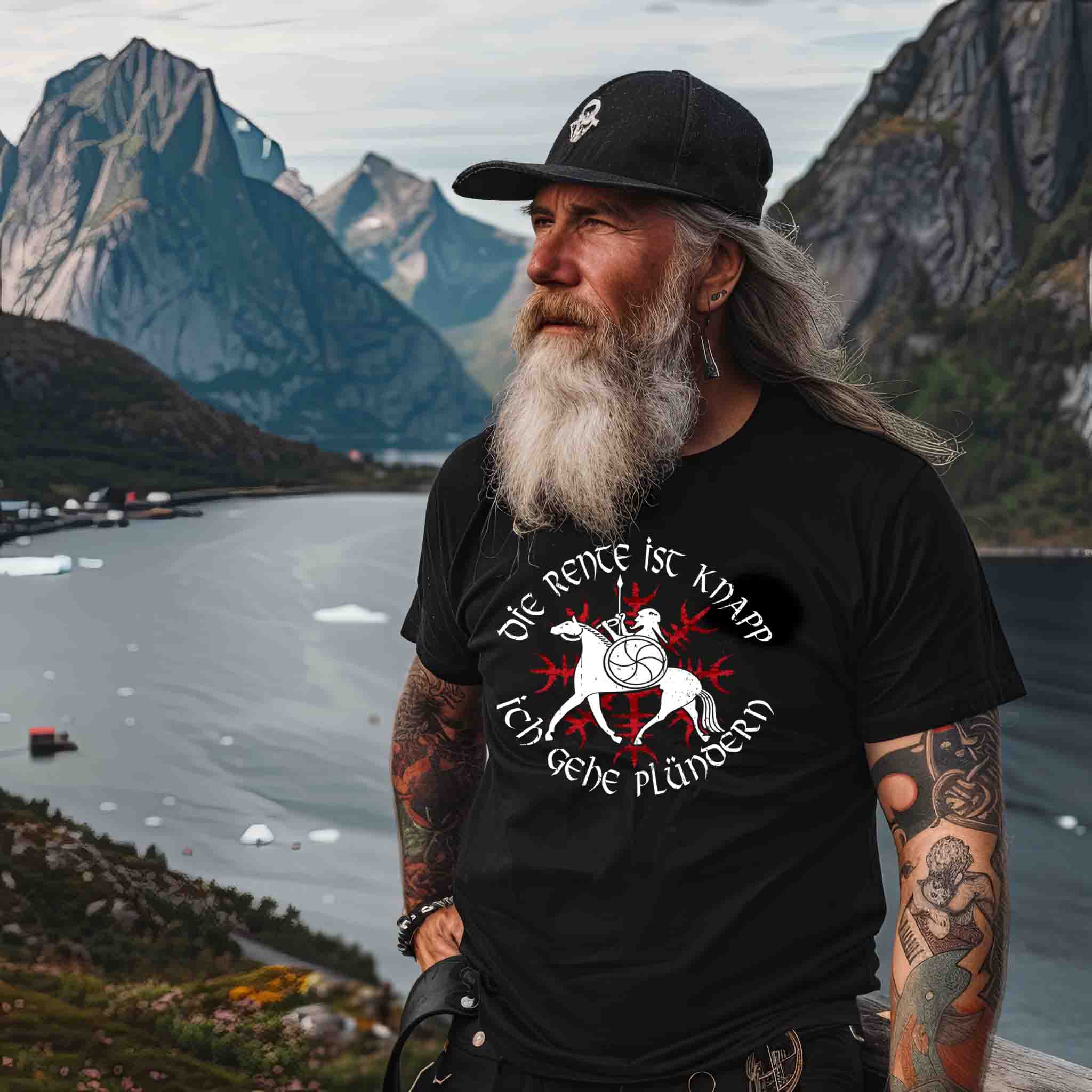 Wikinger Premiumshirt „Die Rente ist knapp – ich gehe plündern“