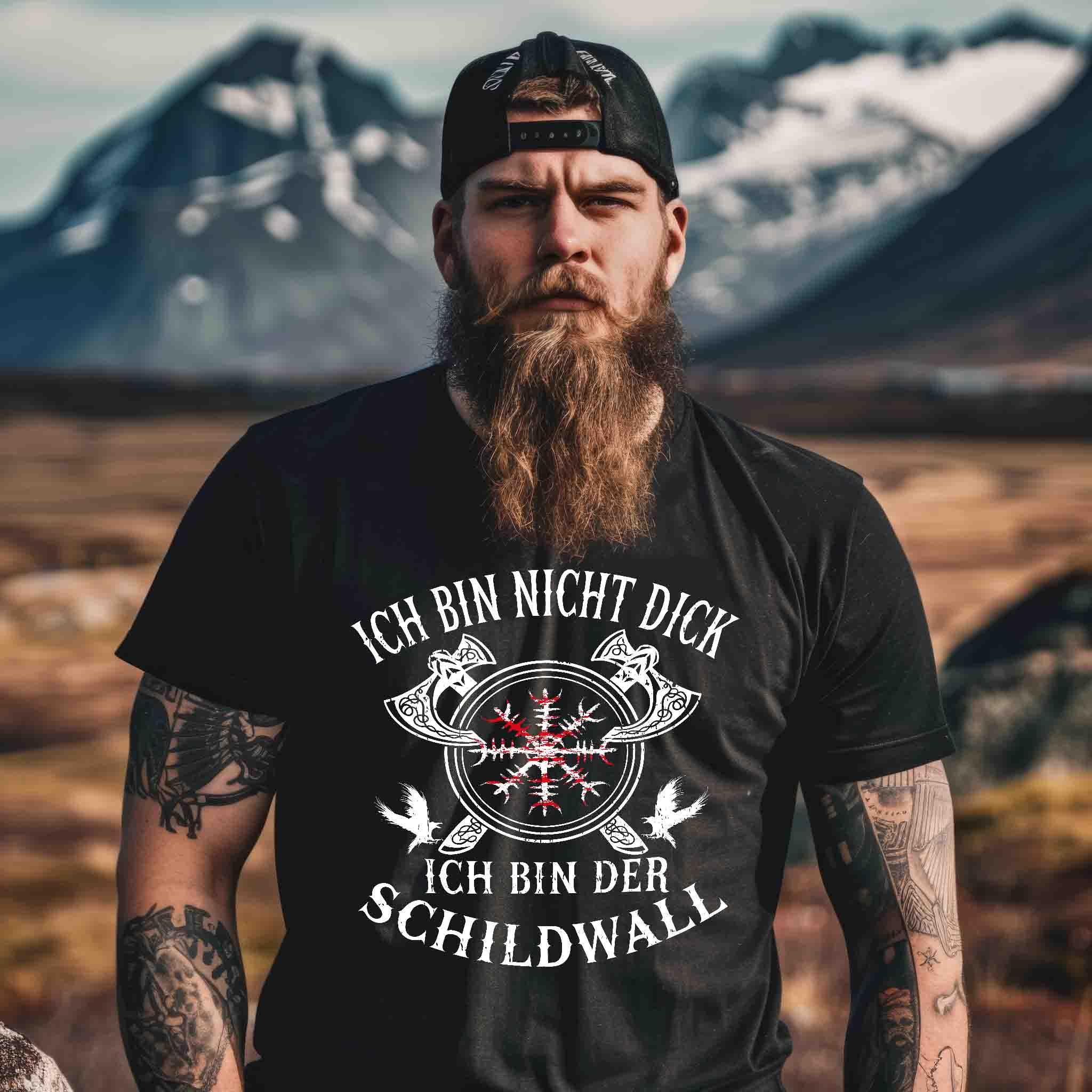 Wikinger T-Shirt 'Ich bin der Schildwall' – Stolz und Schutz mit dem Helm of Awe - Nordic Viking Wear