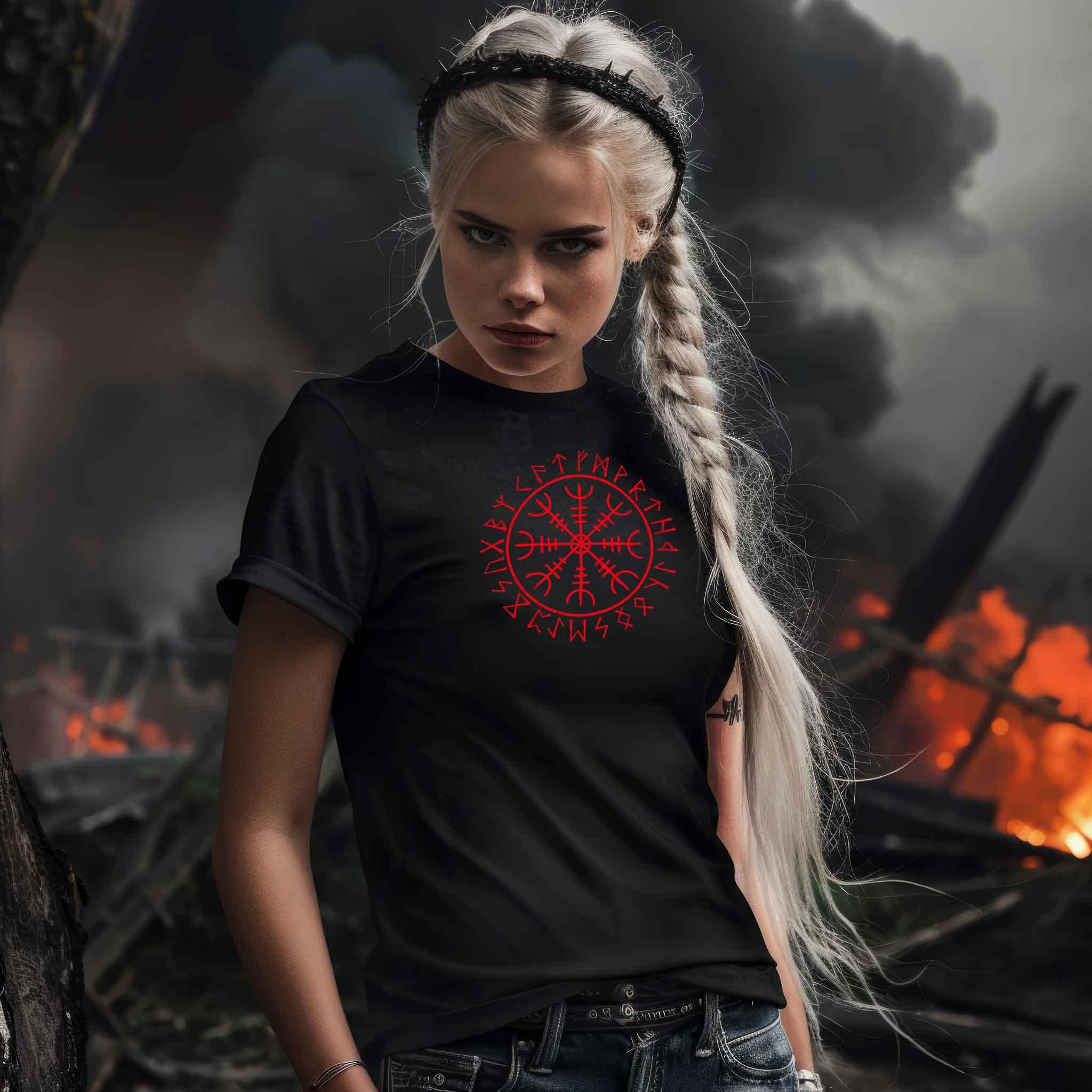 Schildmaiden Expresser Shirt Helm of Awe T-Shirt – Wikinger-Symbol der Stärke und Furchtlosigkeit - Nordic Viking Wear