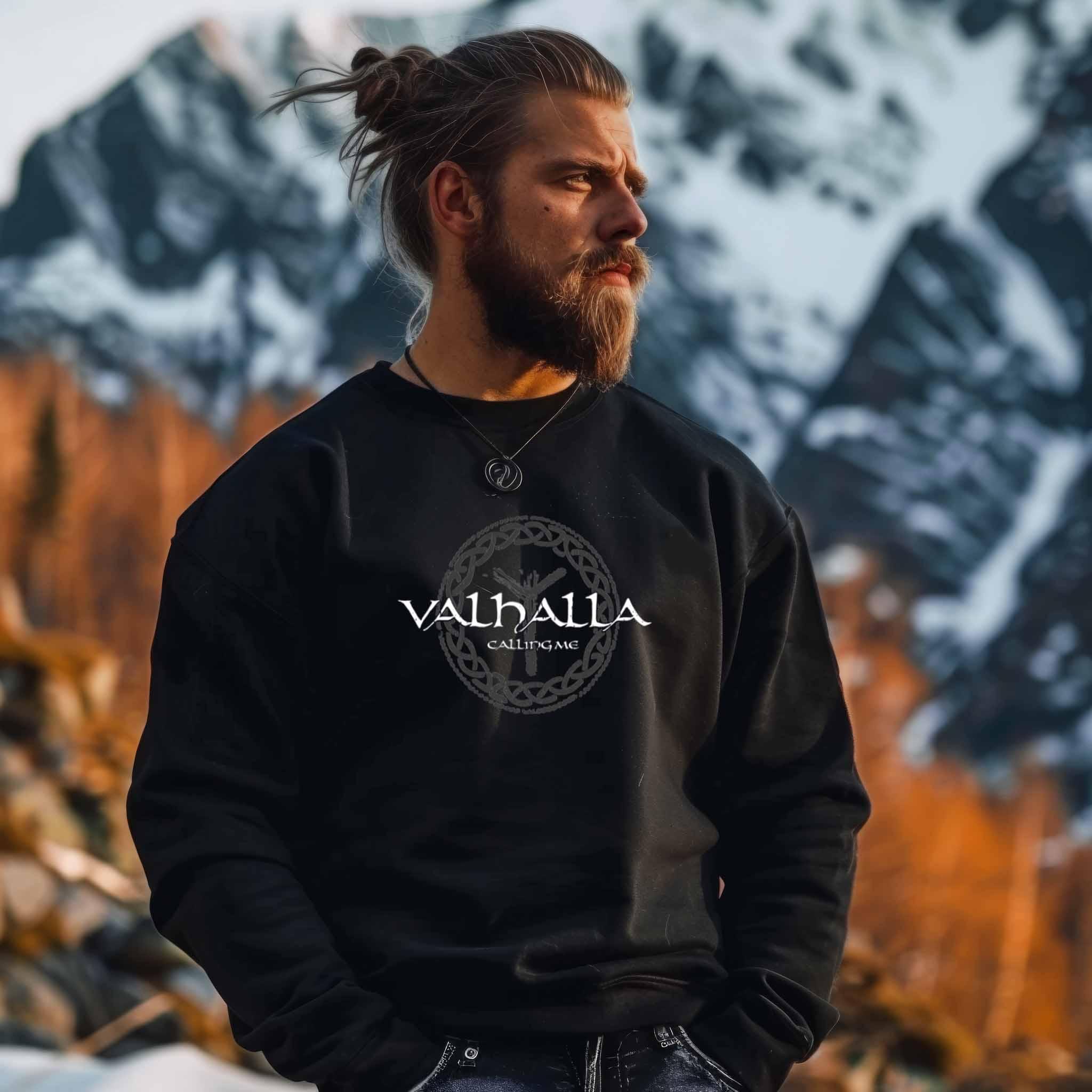 Wikinger-Sweatshirt "Valhalla Calling Me" mit Rune Algiz – Nordische Mythologie Pullover - Nordic Viking Wear