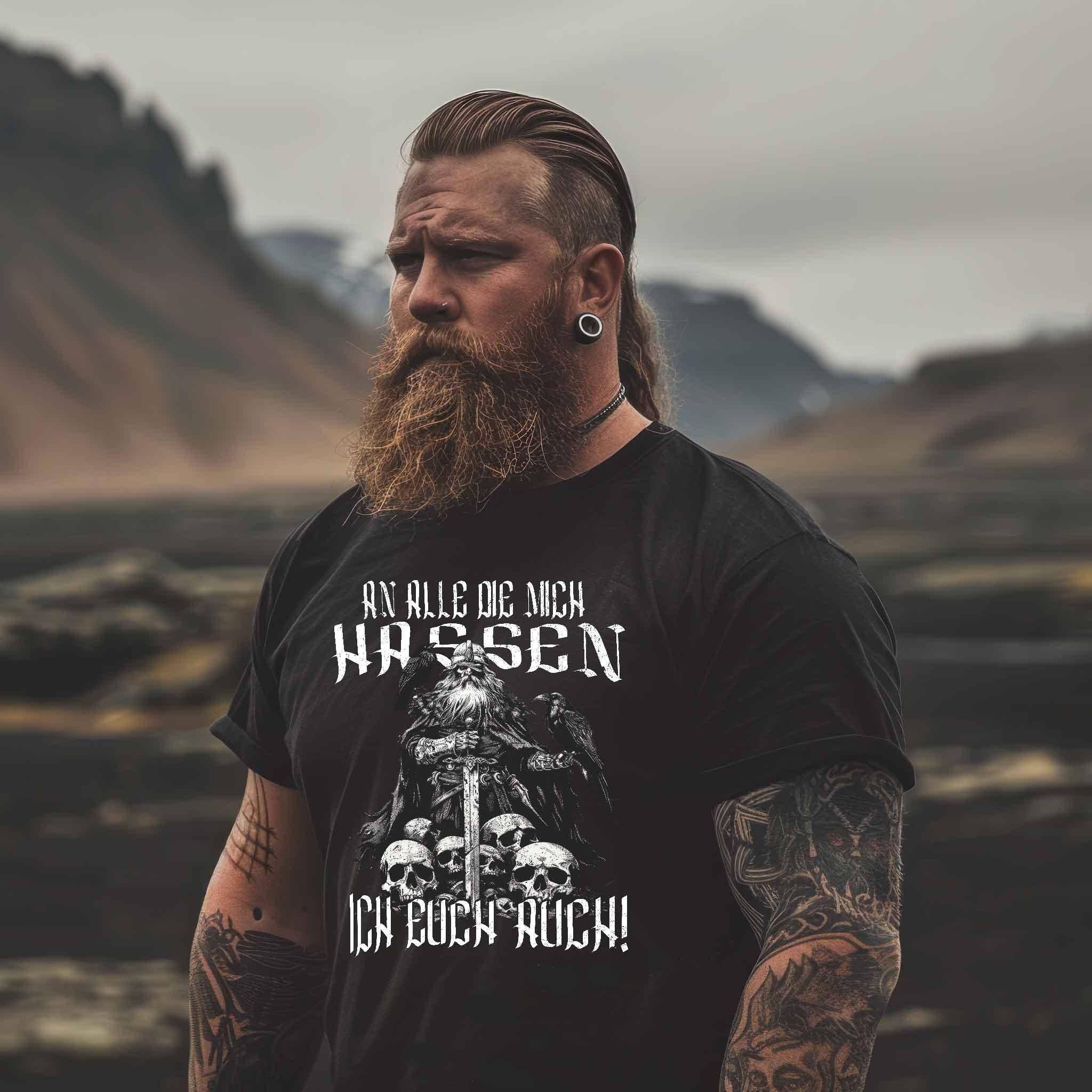 Wikinger-Humor Premiumshirt – 'An Alle Die Mich Hassen, Ich Euch Auch! - Nordic Viking Wear