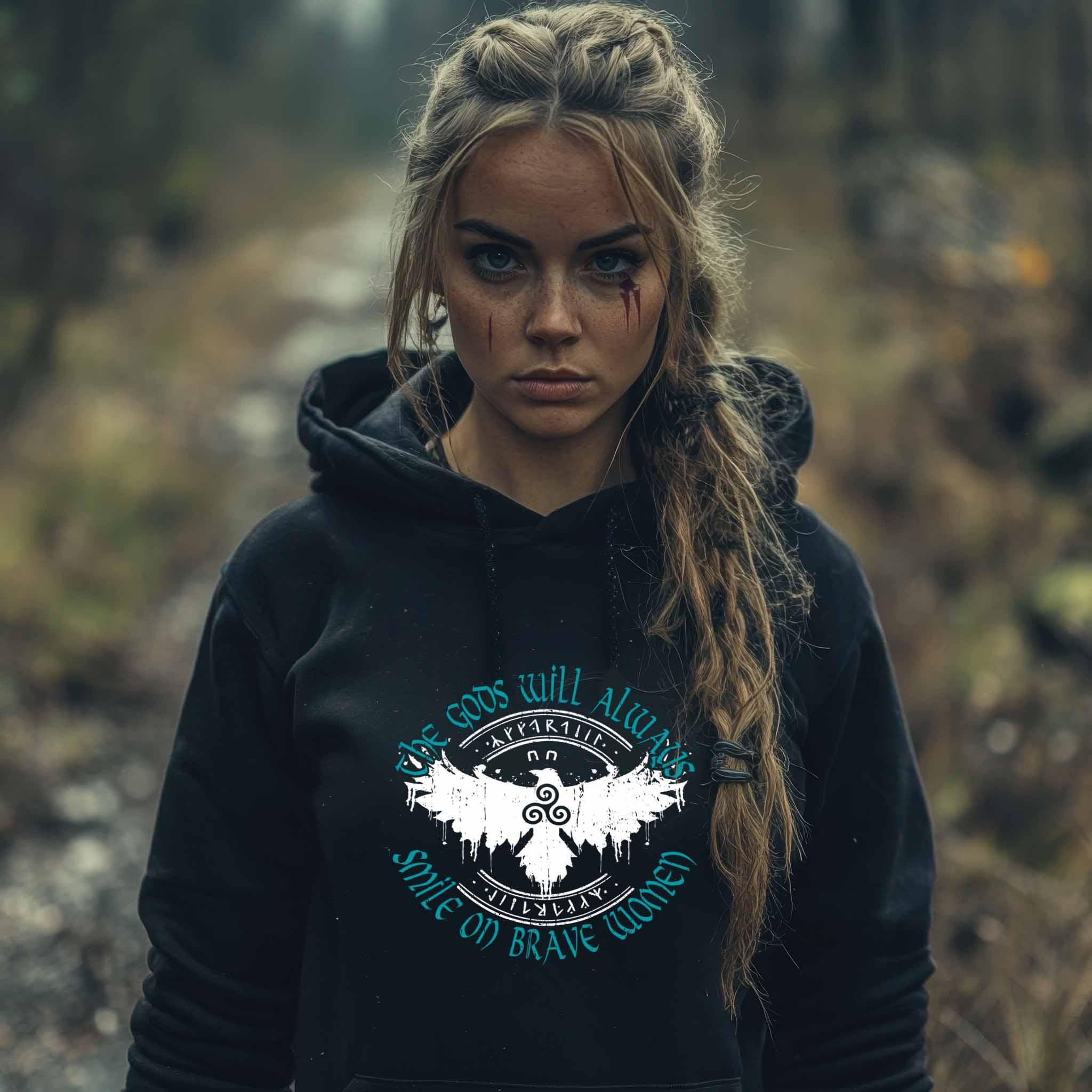 Premium Hoodie "The Gods Will Always Smile on Brave Women" - Nordic Viking Wear