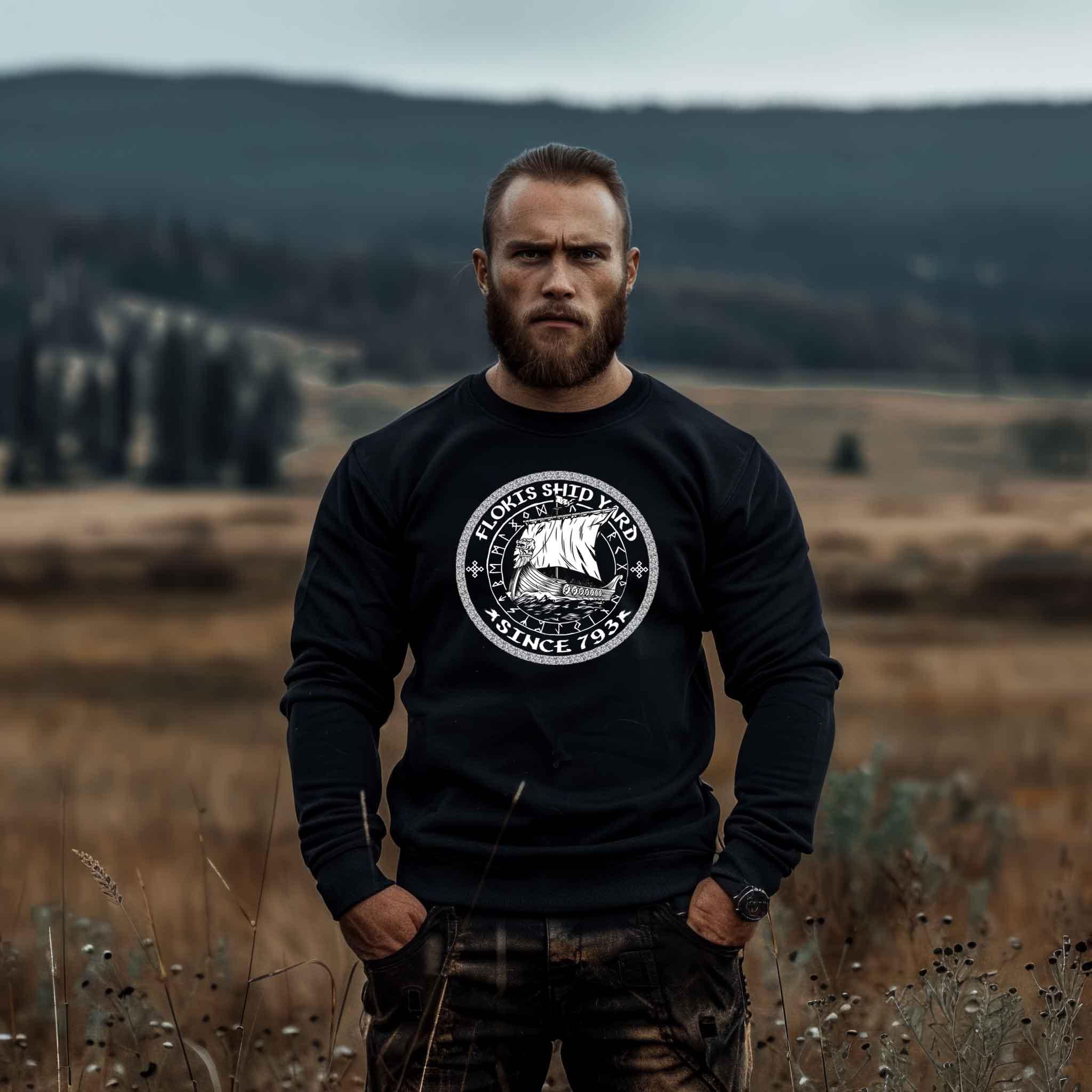 Heavy Blend Wikinger Sweatshirt – "Flokis Shipyard – Since 793" - Nordic Viking Wear