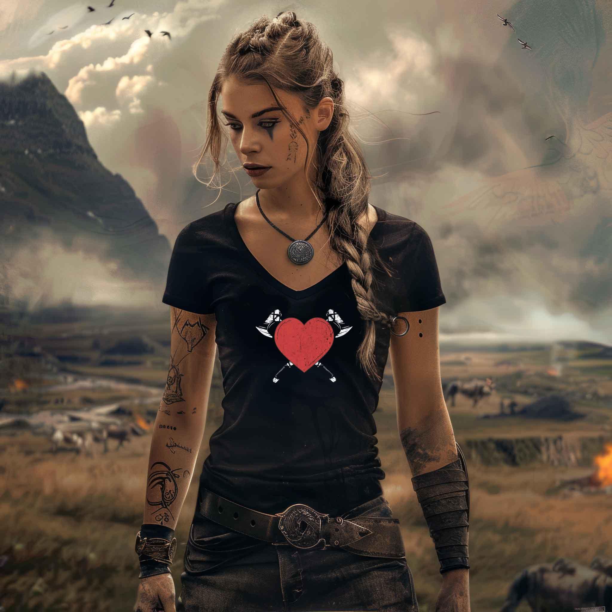 Schildmaid Herz V-Neck – Liebe und Kampfgeist - Nordic Viking Wear