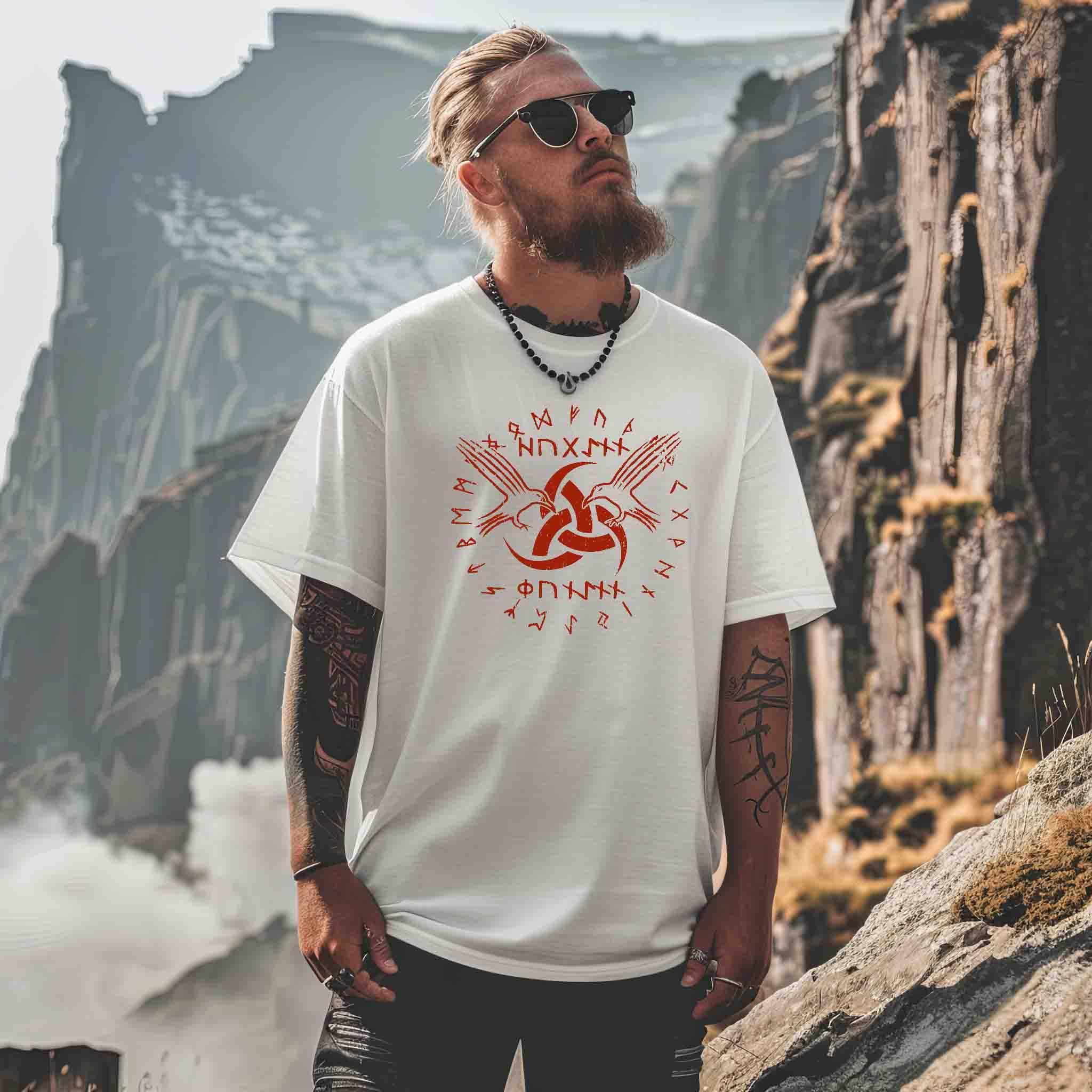 Raben des Odin" Oversized Wikinger Shirt mit Runenkreis – Kraftvolles Nordisches Krieger - Nordic Viking Wear