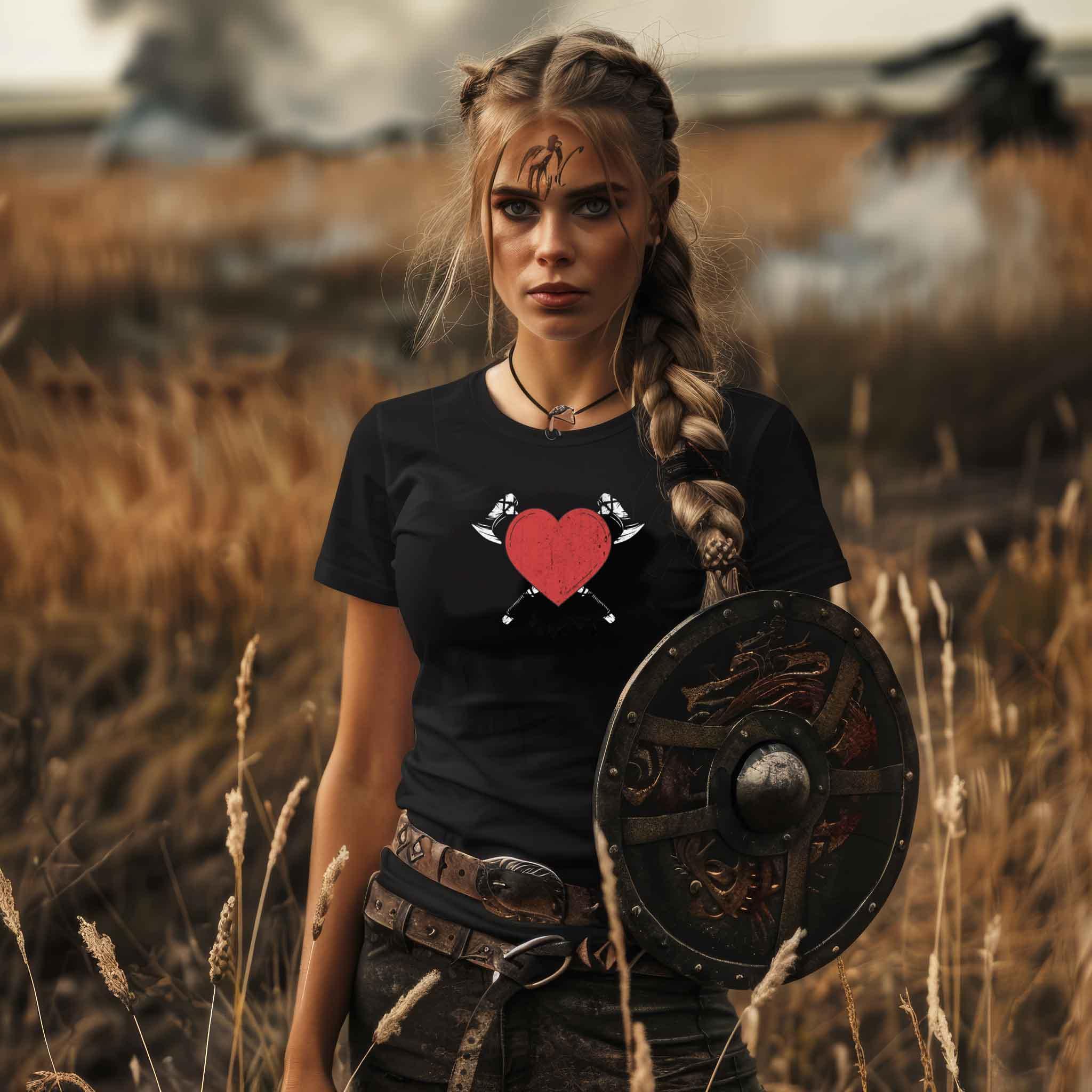 Schildmaid Herz Premiumshirt – Liebe und Kampfgeist - Nordic Viking Wear