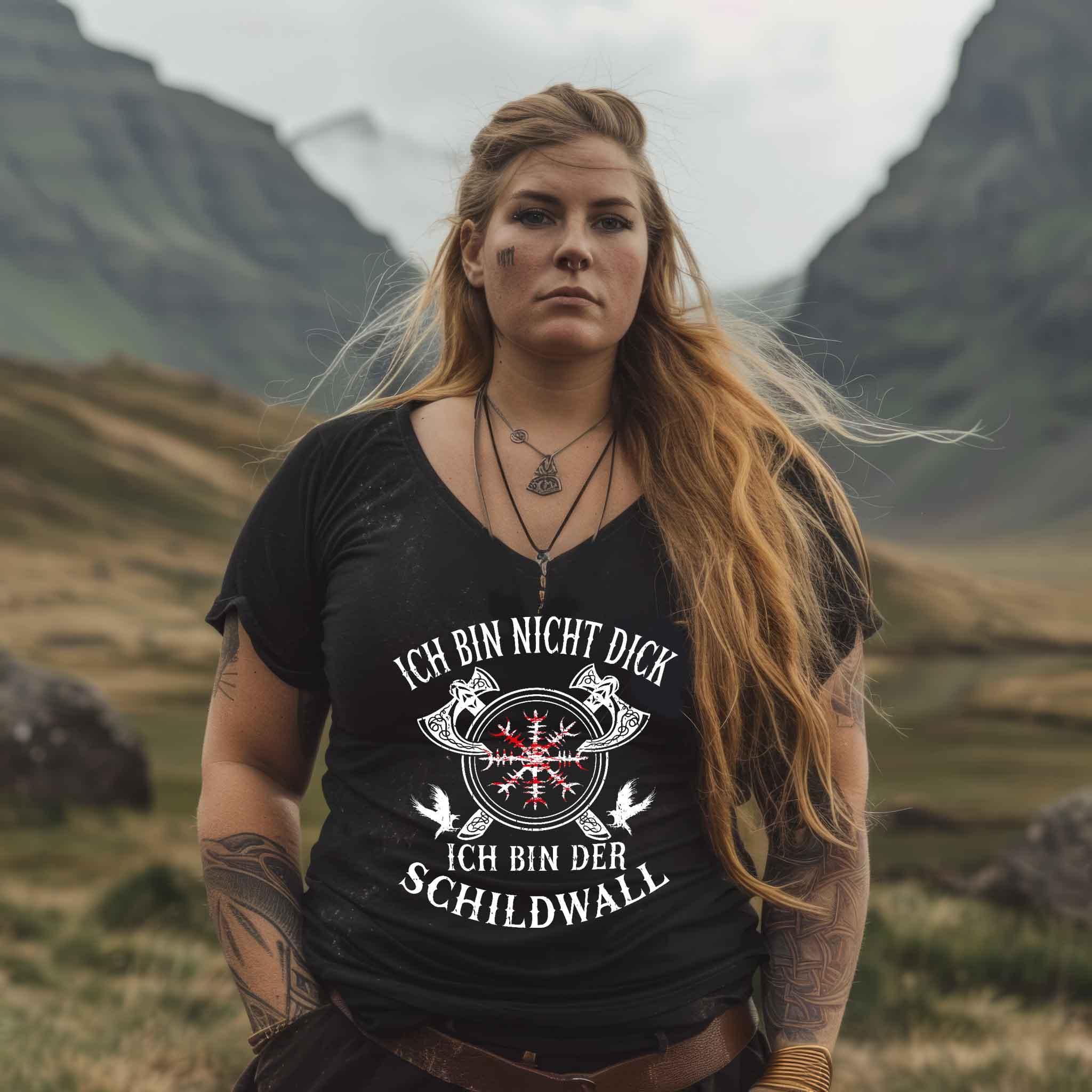 Schildmaiden V-Neck Ich bin der Schildwall - V-Neck Damenshirt - Nordic Viking Wear