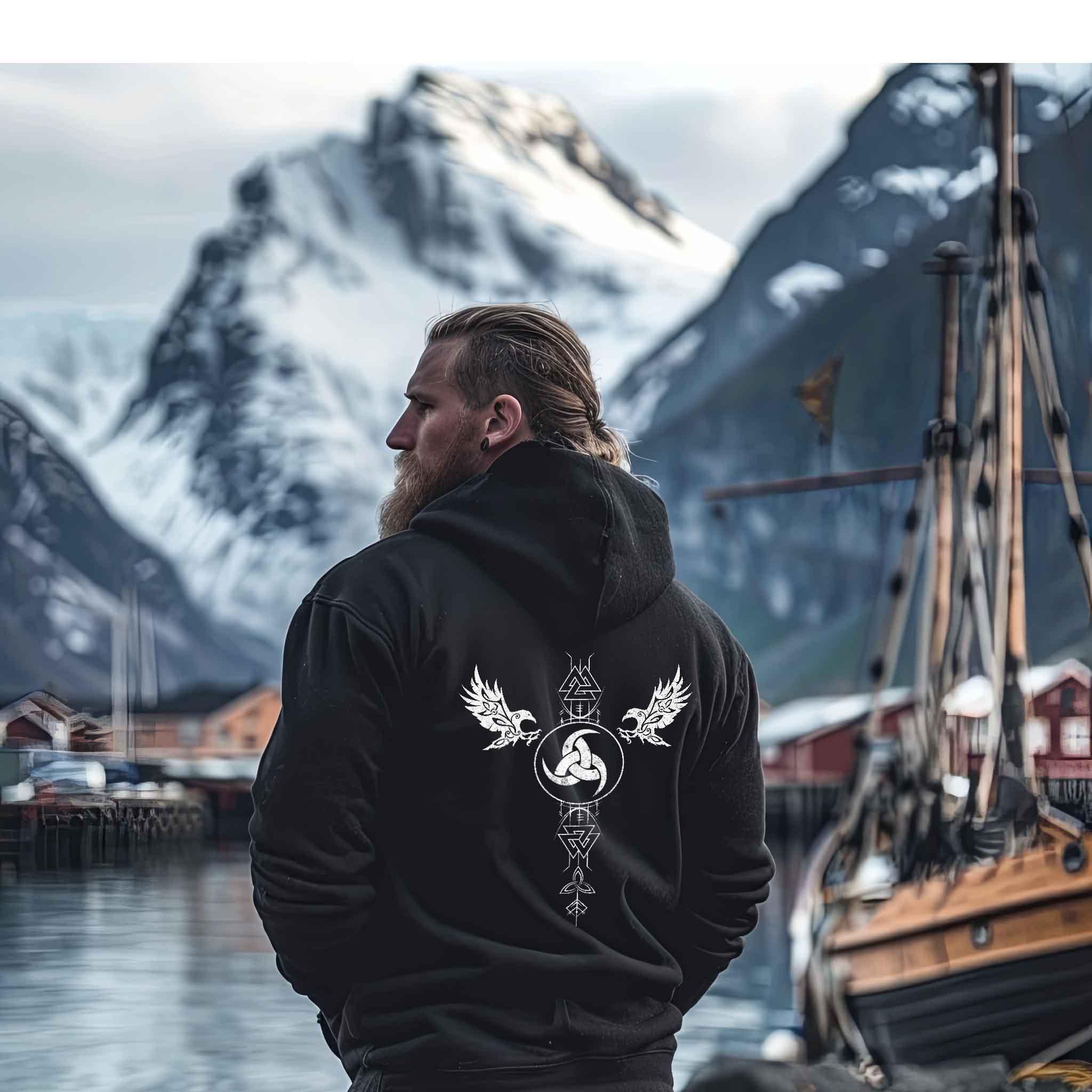 Wikinger Oversized Hoodie mit Odins Gjallarhorn - Odins Kraft und Mystik - Nordic Viking Wear