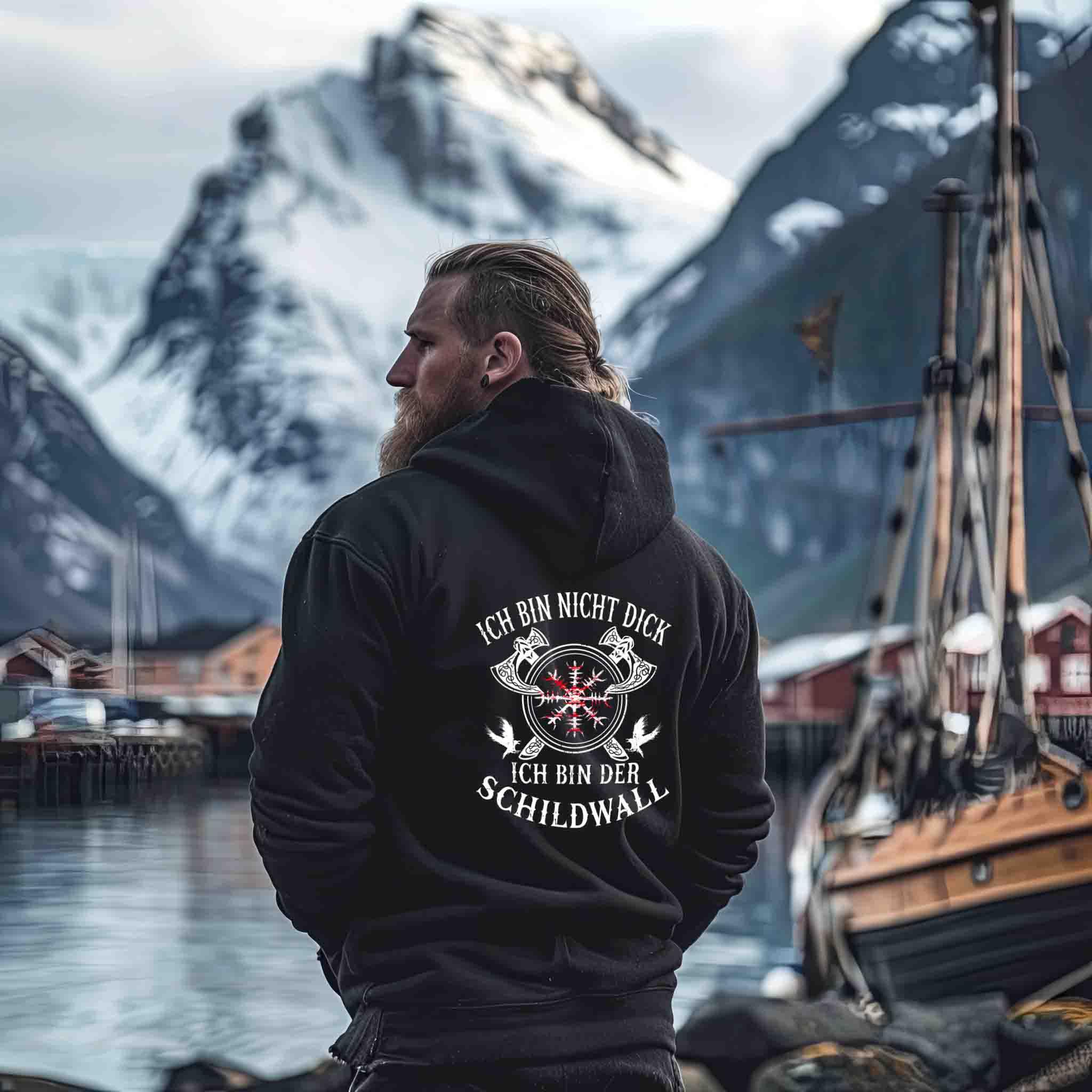 🛡 Ich bin nicht dick – Ich bin der Schildwall | Wikinger Zipp-Hoodie für echte Krieger 🛡 - Nordic Viking Wear