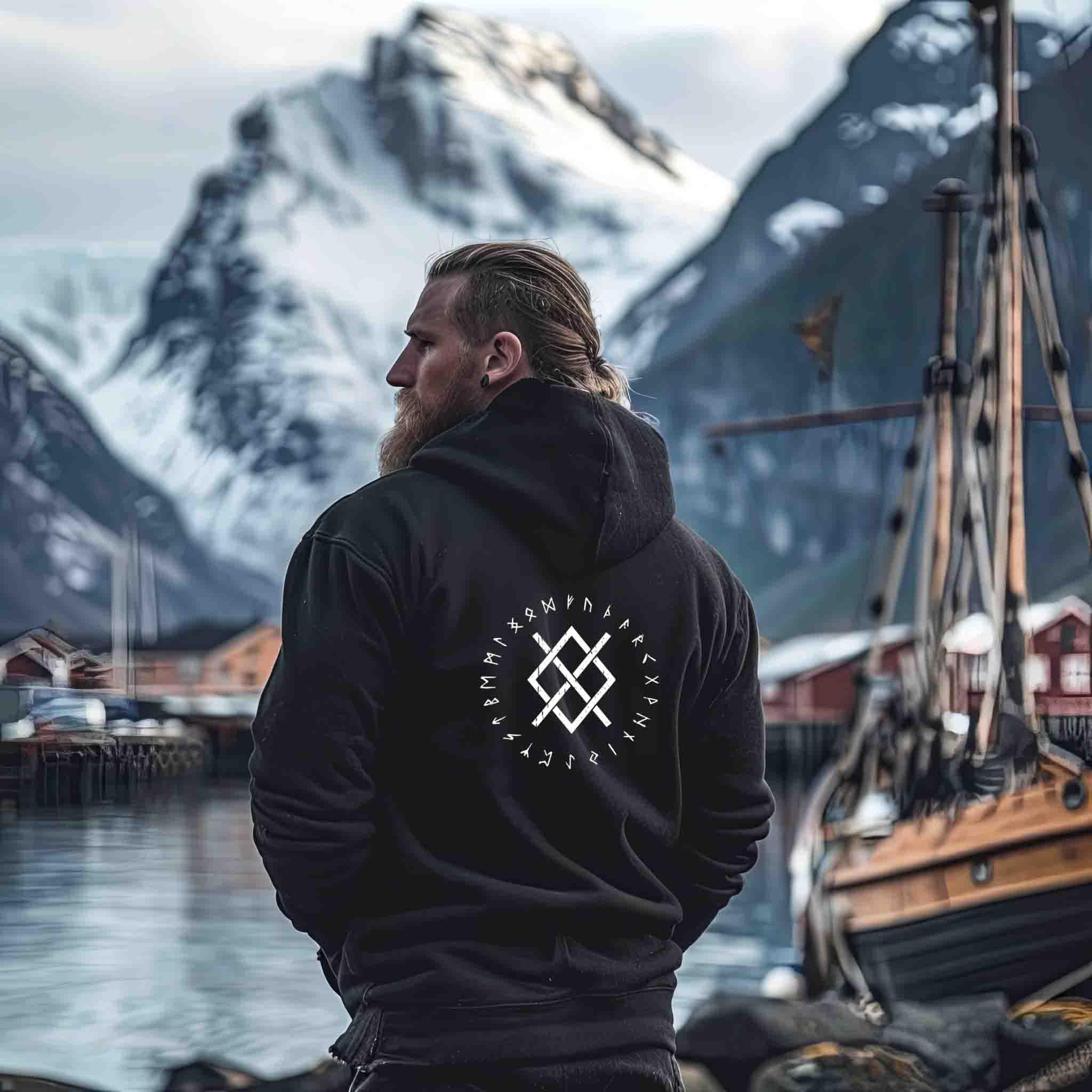 🛡️ Wikinger Zipp-Hoodie – Runen & Knotenmuster | Nordische Symbolik 🛡️ - Nordic Viking Wear