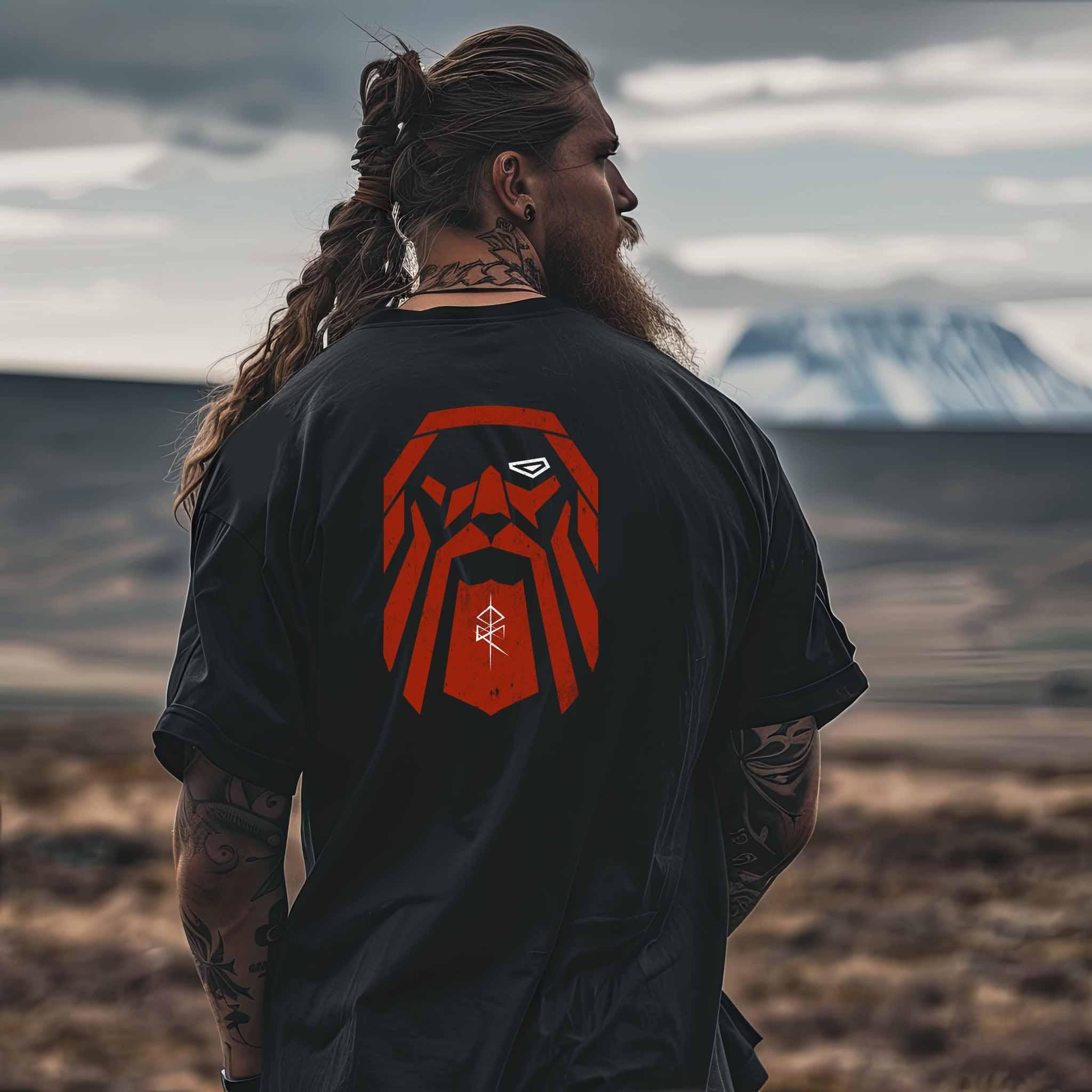 Odin Symbol Wikinger Heavy Oversized Shirt – Mächtiger Backprint mit Binderune - Nordic Viking Wear