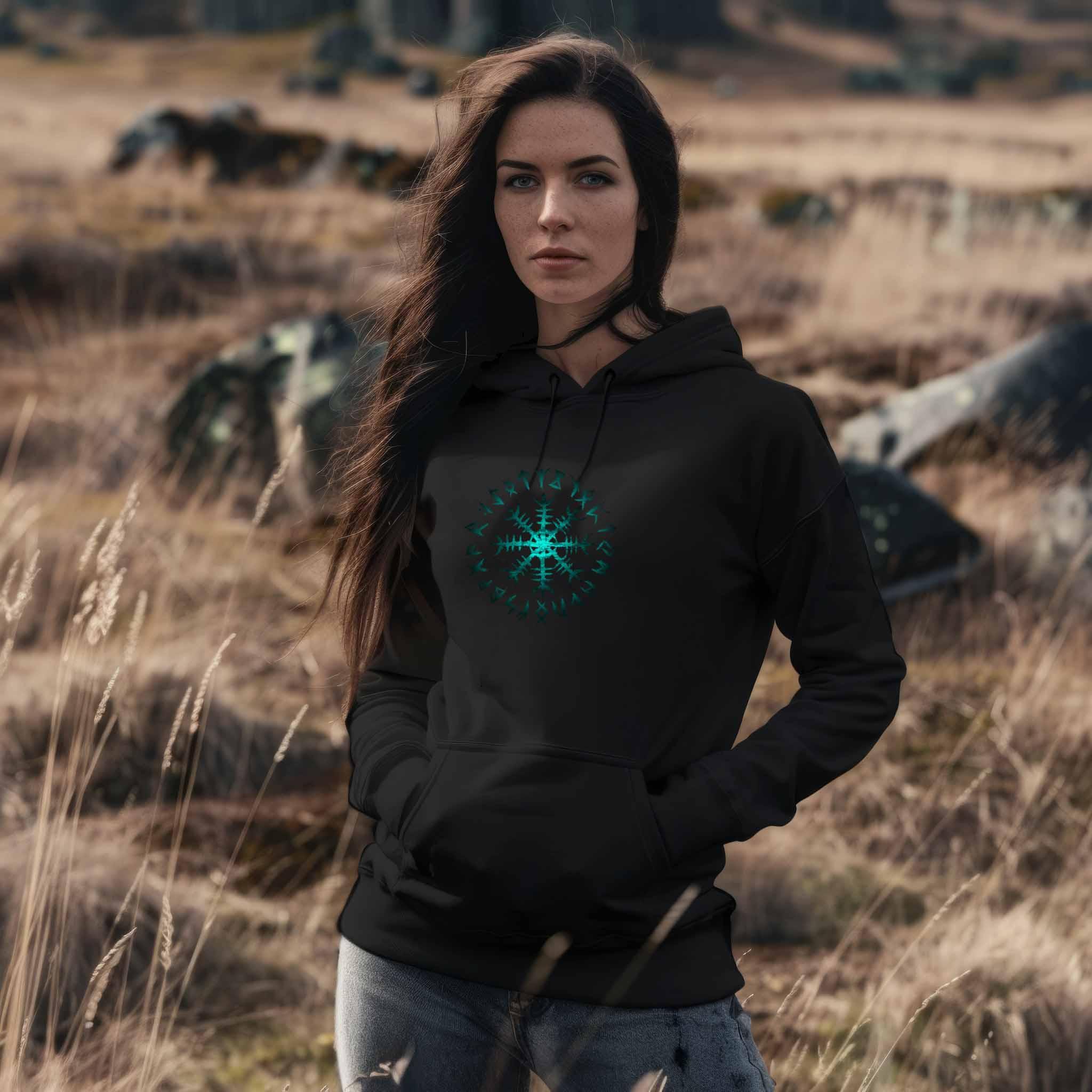 Schildmaiden Helm des Schreckens Hoodie – Mystischer Runenkreis - Nordic Viking Wear