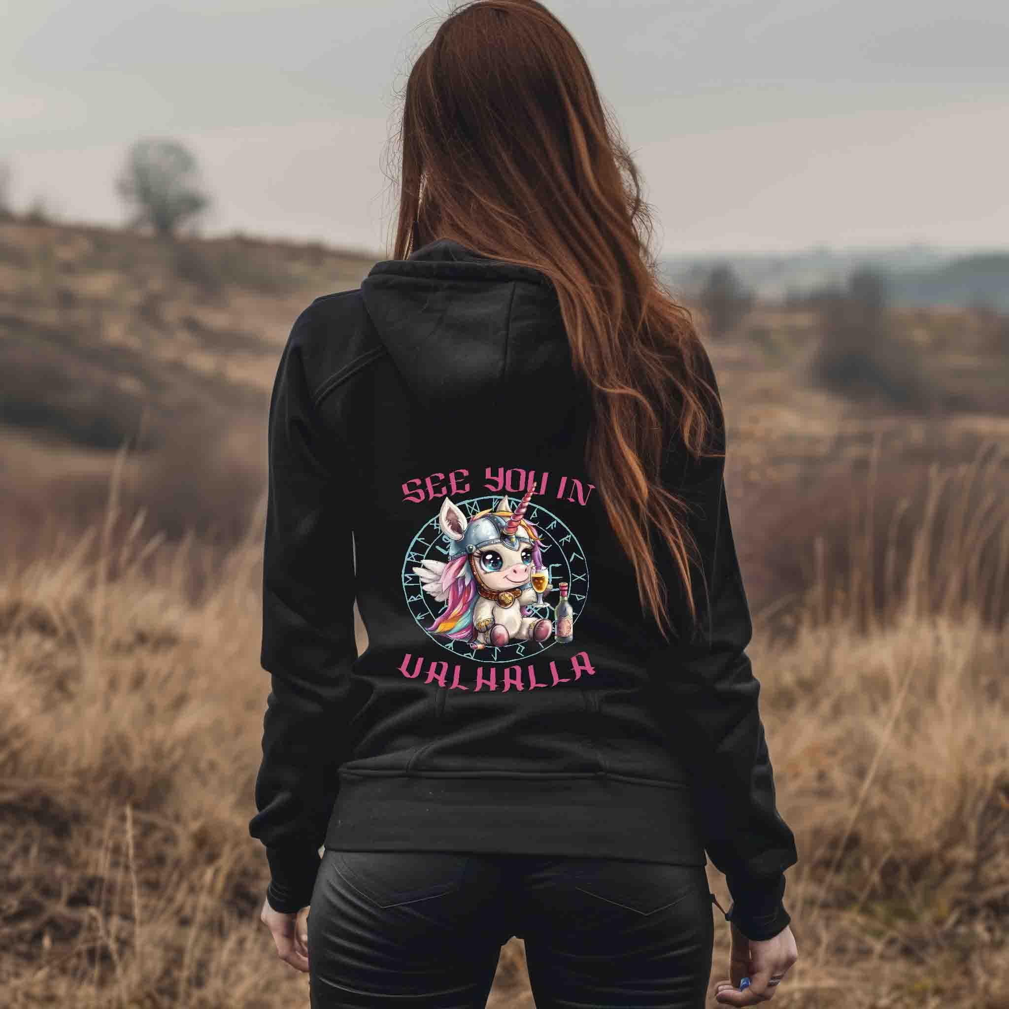🦄 Wikinger Zipp-Hoodie – "See You in Valhalla" mit Einhorn 🦄 - Nordic Viking Wear