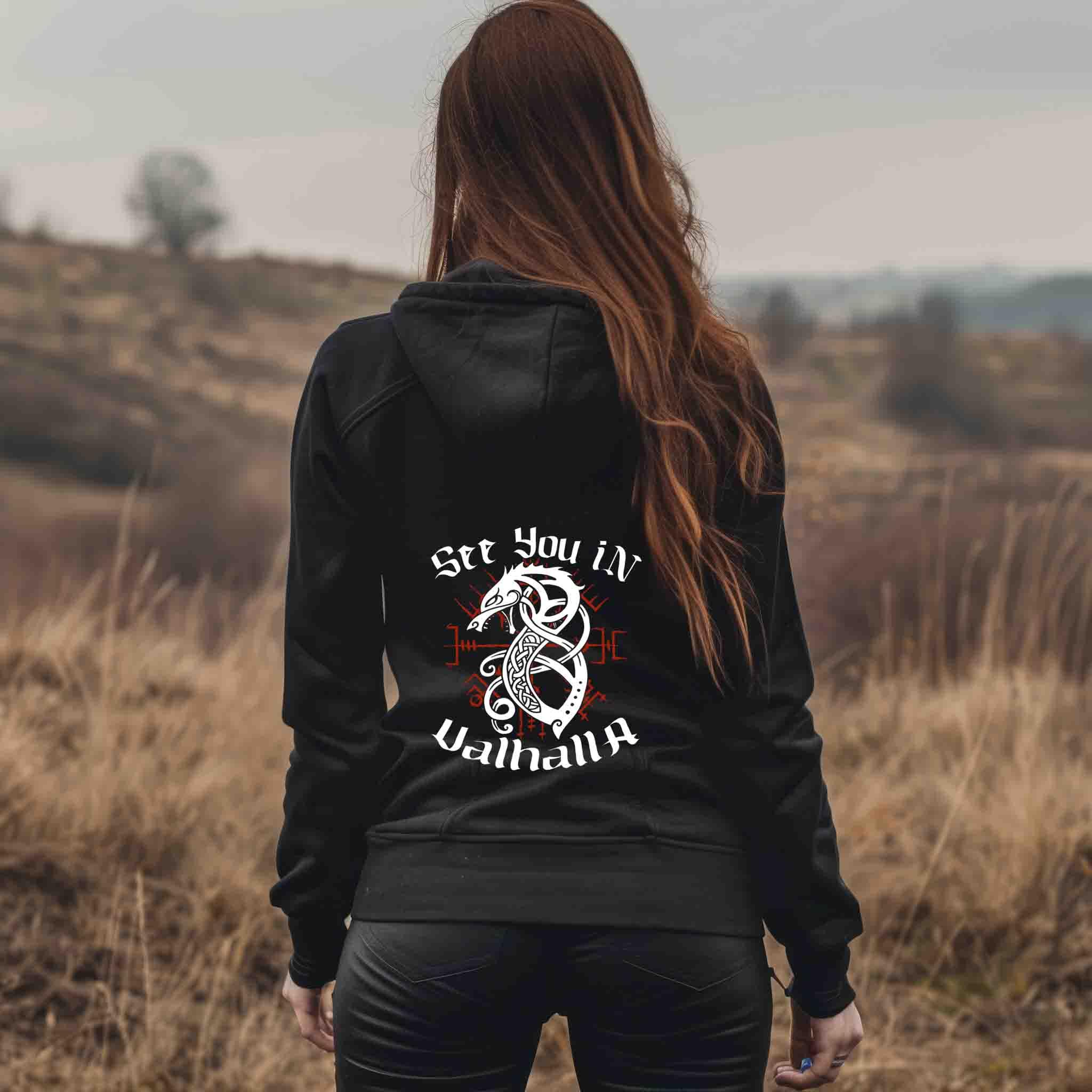 🐉 See You in Valhalla – Wikinger Zipp-Hoodie mit Drachen & Runen 🐉 - Nordic Viking Wear