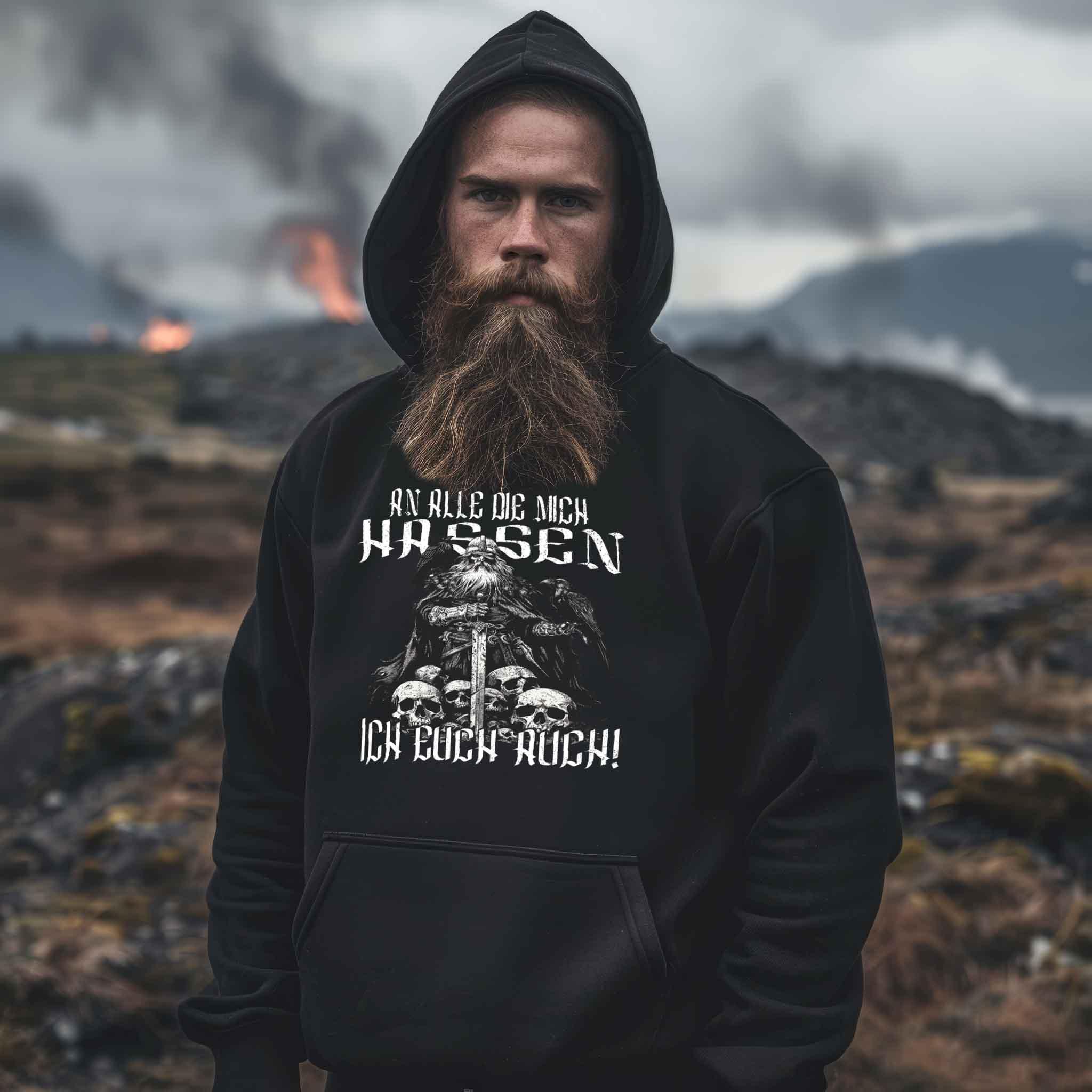 Wikinger-Humor Hoodie – 'An Alle Die Mich Hassen, Ich Euch Auch! - Nordic Viking Wear