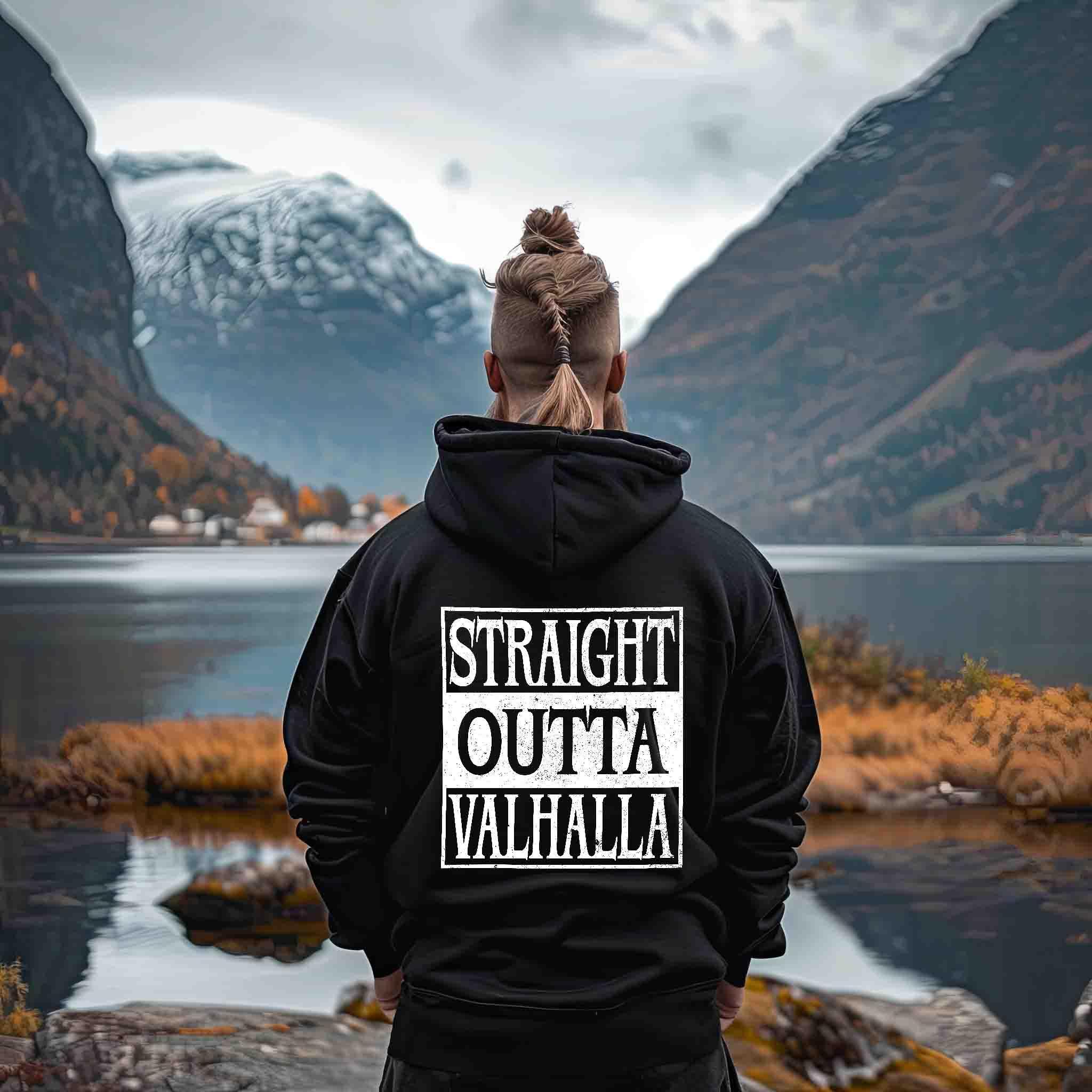 Wikinger "Straight Outta Valhalla" Oversized Hoodie - Backprint Pullover - Nordic Viking Wear