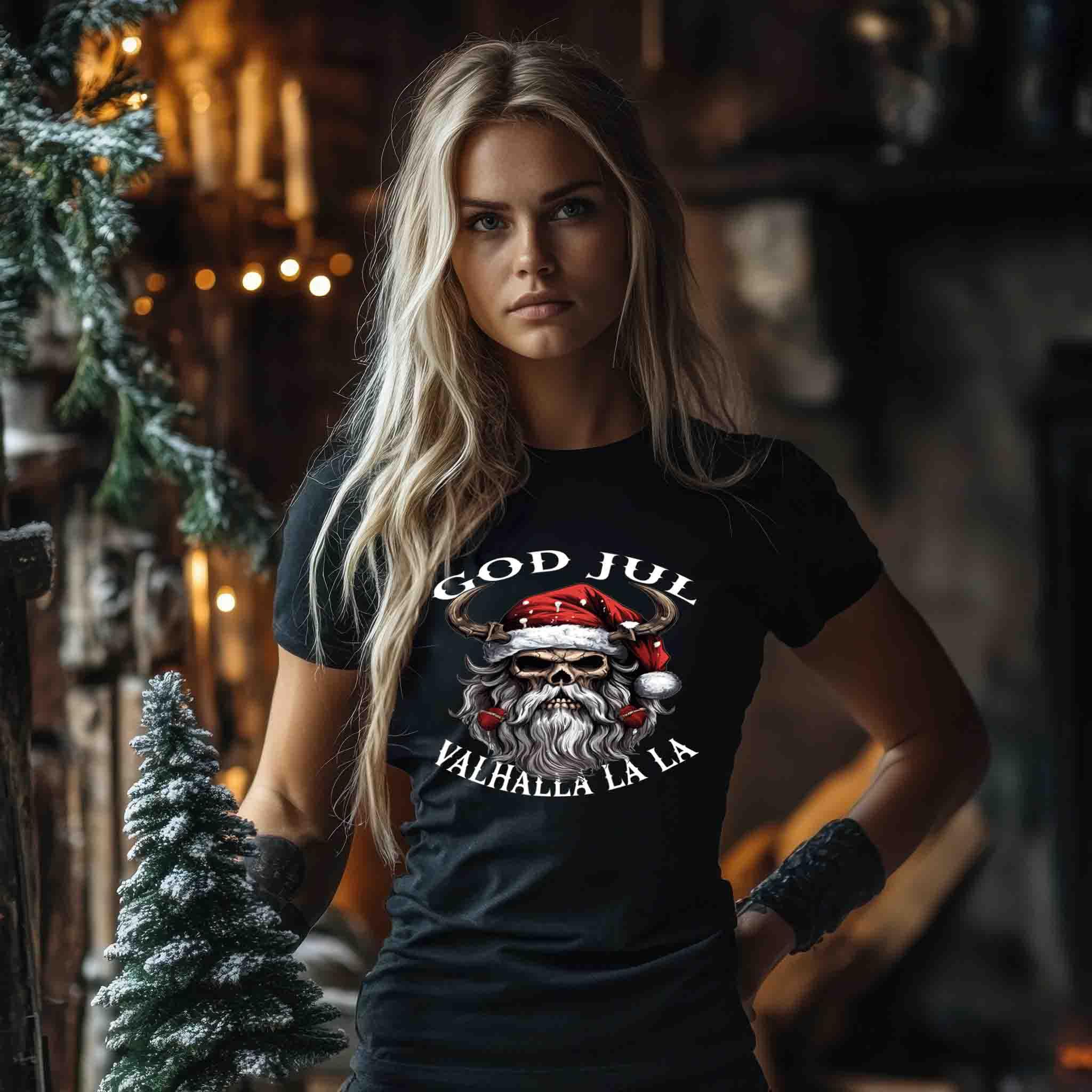 Weihnachts-Shirt – "God Jul Valhalla La La" Design – Perfektes Schildmaiden-Expresser Shirt