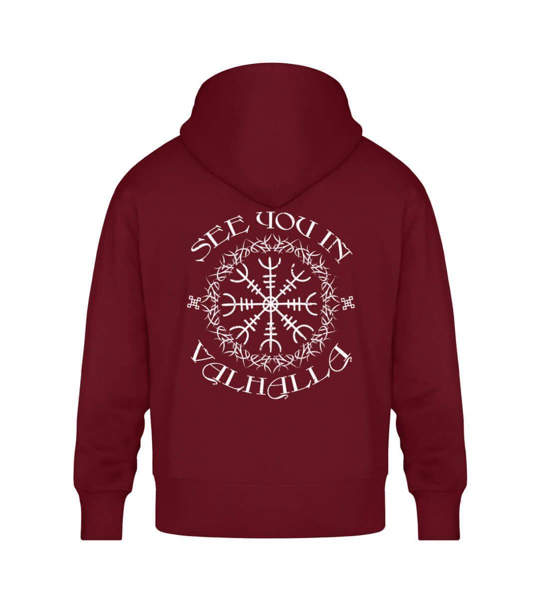 Wikinger "See You in Valhalla" Oversized Hoodie – Helm Of Awe Pullover - Nordic Viking Wear