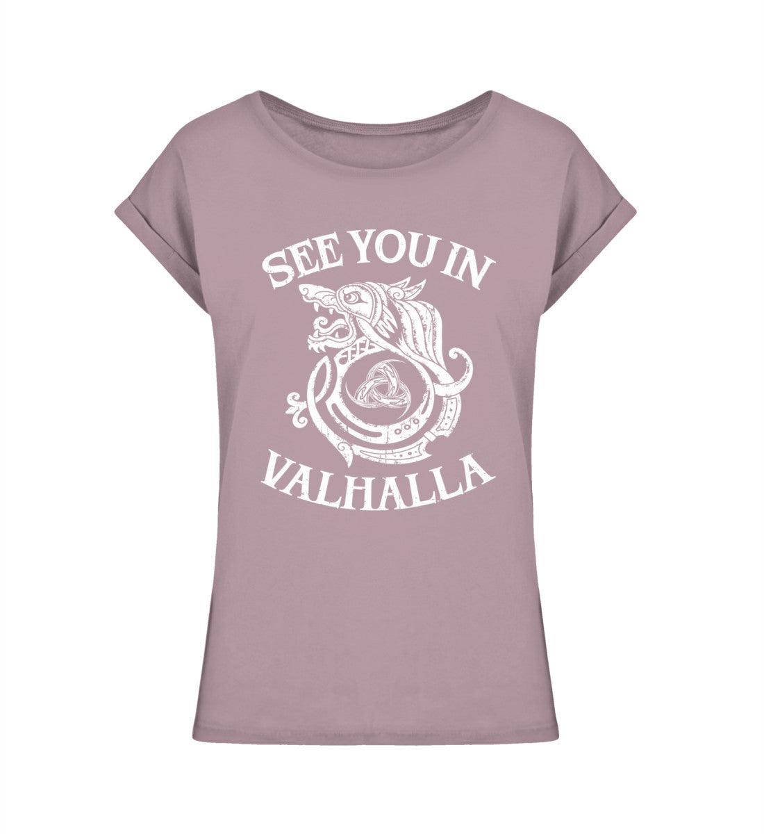 Schildmaiden Extended Shirt – „See You in Valhalla“ mit Wikingerwolf - Nordic Viking Wear