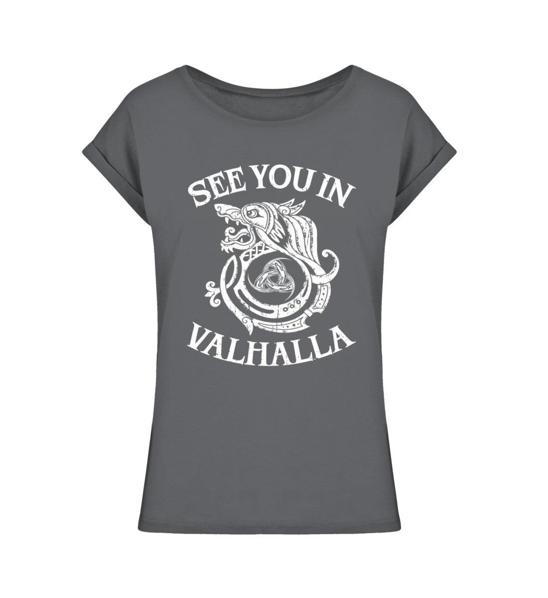 Schildmaiden Extended Shirt – „See You in Valhalla“ mit Wikingerwolf - Nordic Viking Wear