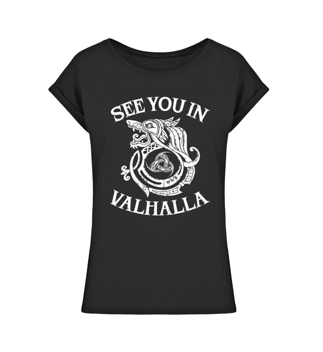 Schildmaiden Extended Shirt – „See You in Valhalla“ mit Wikingerwolf - Nordic Viking Wear