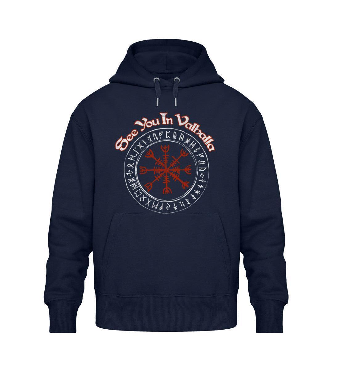 Wikinger Oversized Hoodie - "See You In Valhalla" Design mit Helm Of Awe (Ægishjálmr) - Nordic Viking Wear