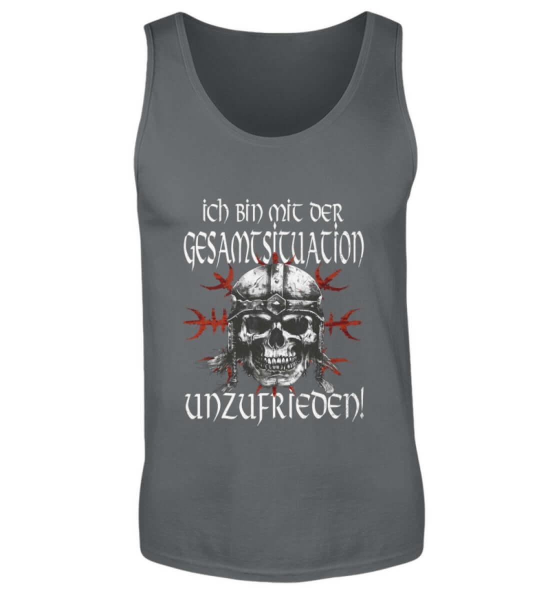 Lustiges Wikinger Tanktop 'Unzufrieden' – Helm of Awe und rebellischer Geist - Nordic Viking Wear