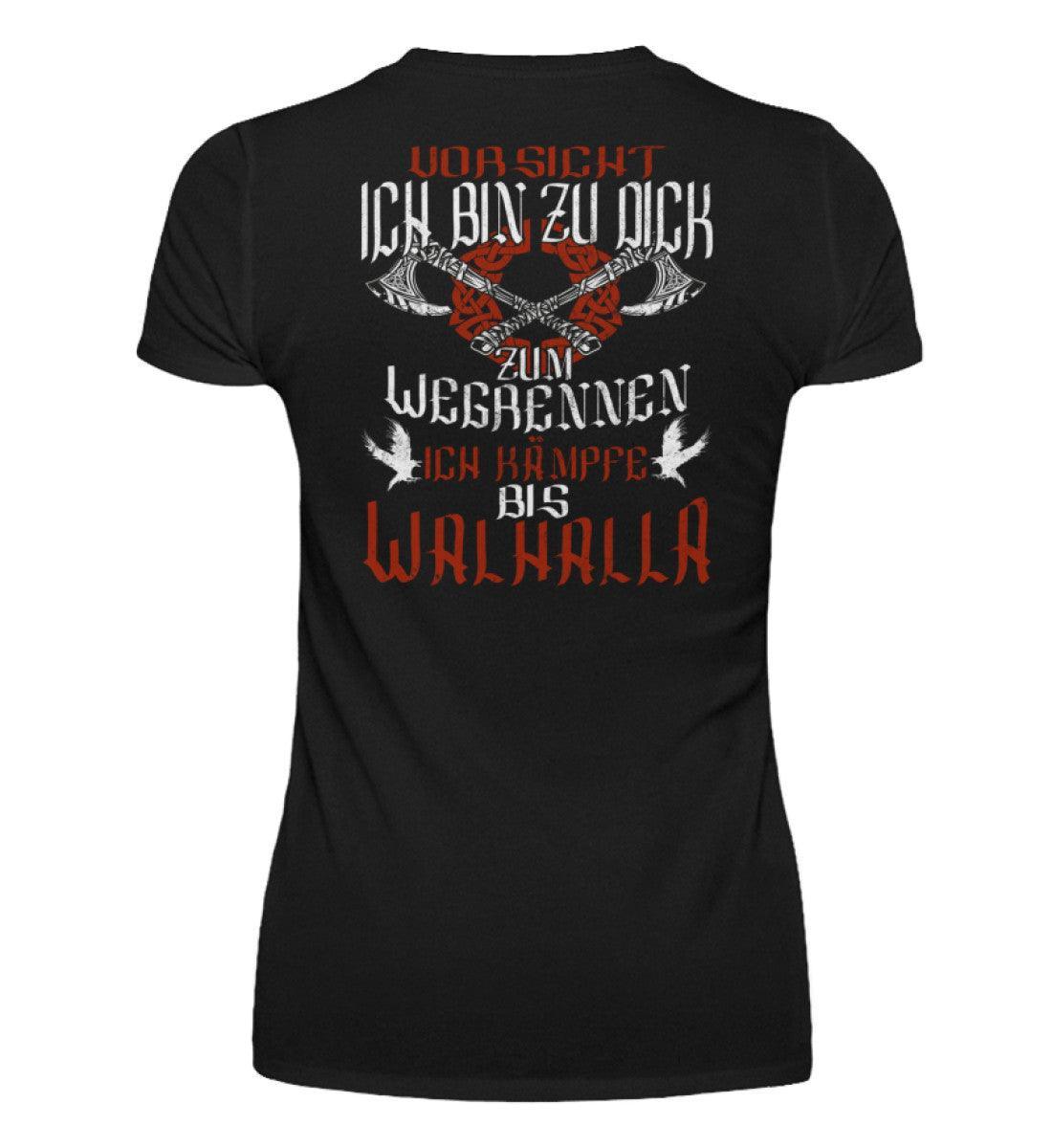 Lustiges Schildmaiden V-Neck Zu Dick zum Wegrennen - V-Neck Damenshirt - Nordic Viking Wear