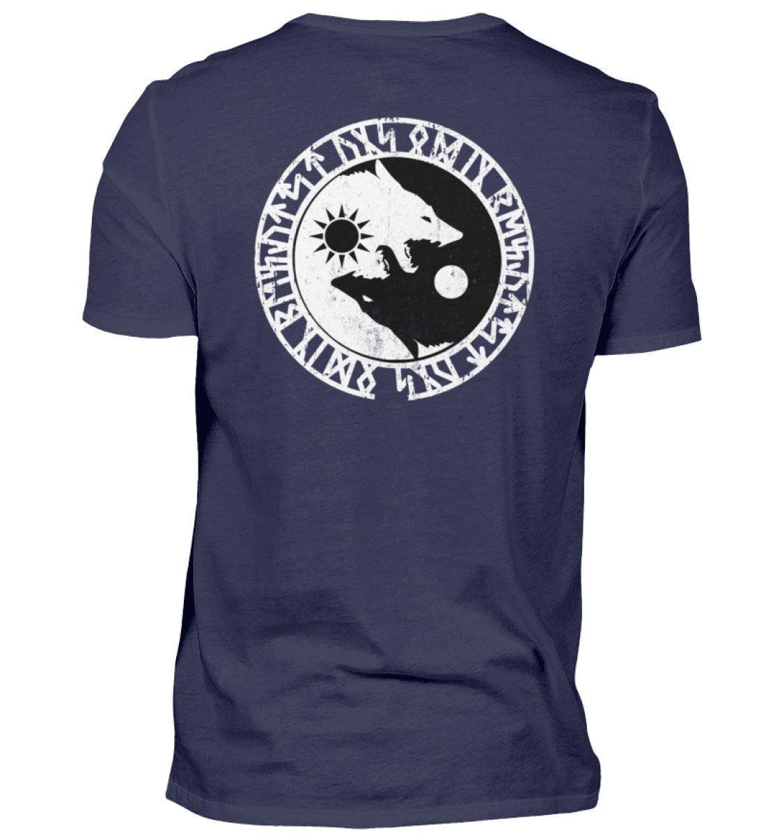 Wikinger Shirt - Geri und Freki, Odins Wölfe mit Runenkreis - Nordic Viking Wear