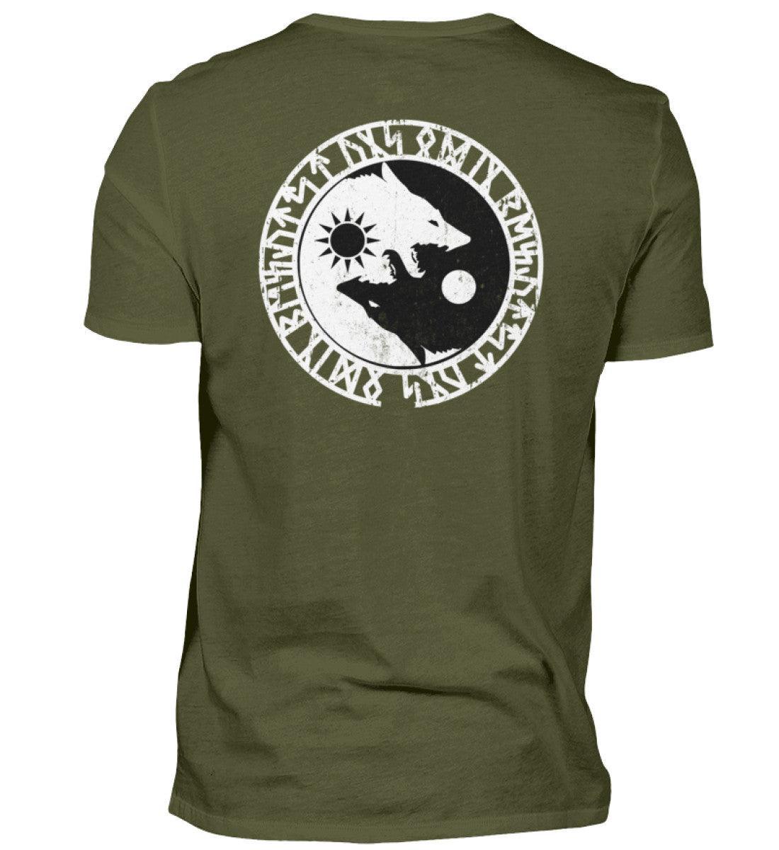 Wikinger Shirt - Geri und Freki, Odins Wölfe mit Runenkreis - Nordic Viking Wear