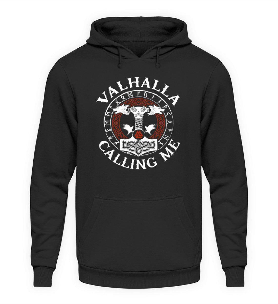 Wikinger Hoodie mit Thors Hammer, Runenkreis & Raben - Valhalla Calling Me - Nordischer Pullover für Männer - Nordic Viking Wear
