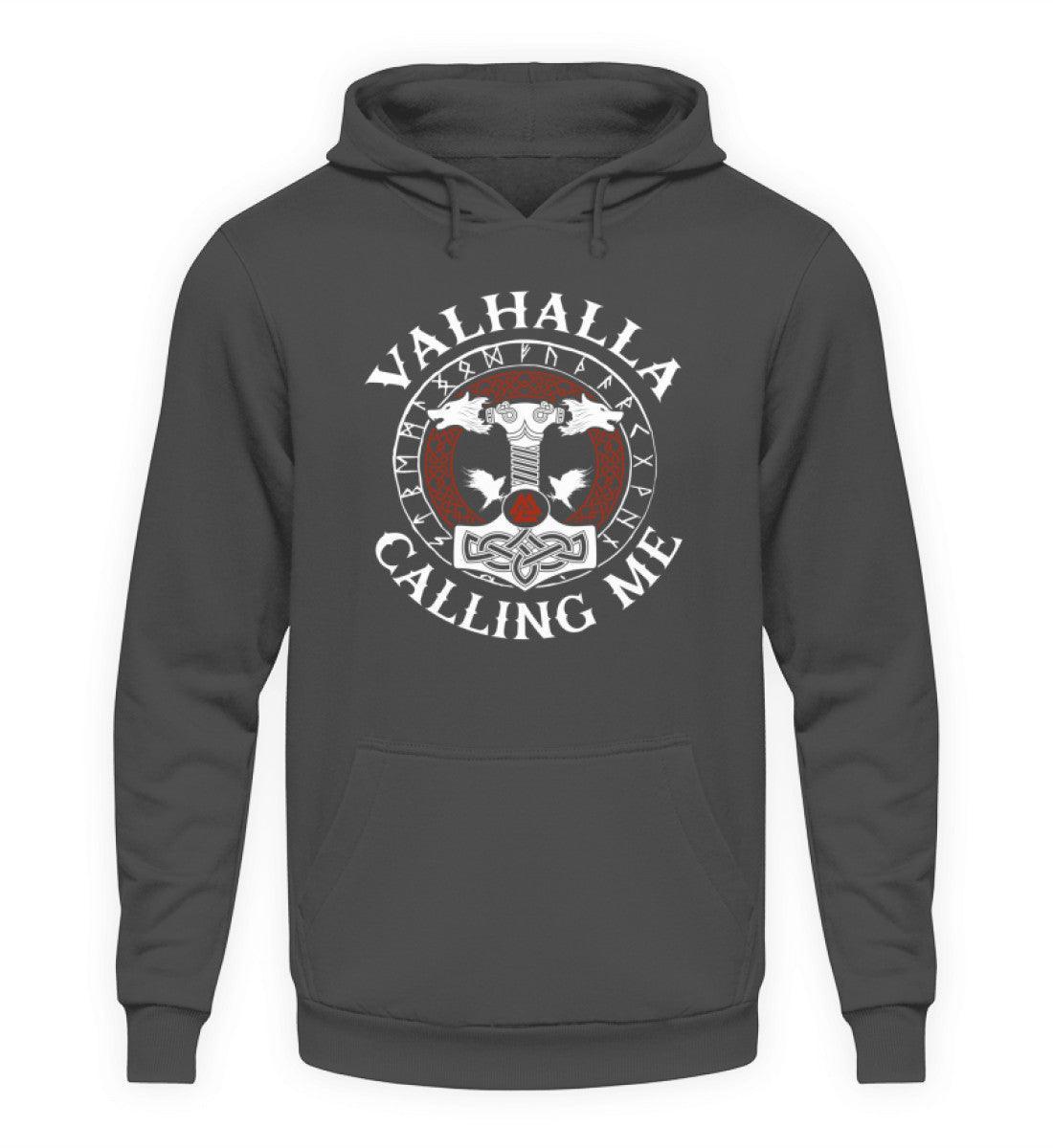 Wikinger Hoodie mit Thors Hammer, Runenkreis & Raben - Valhalla Calling Me - Nordischer Pullover für Männer - Nordic Viking Wear