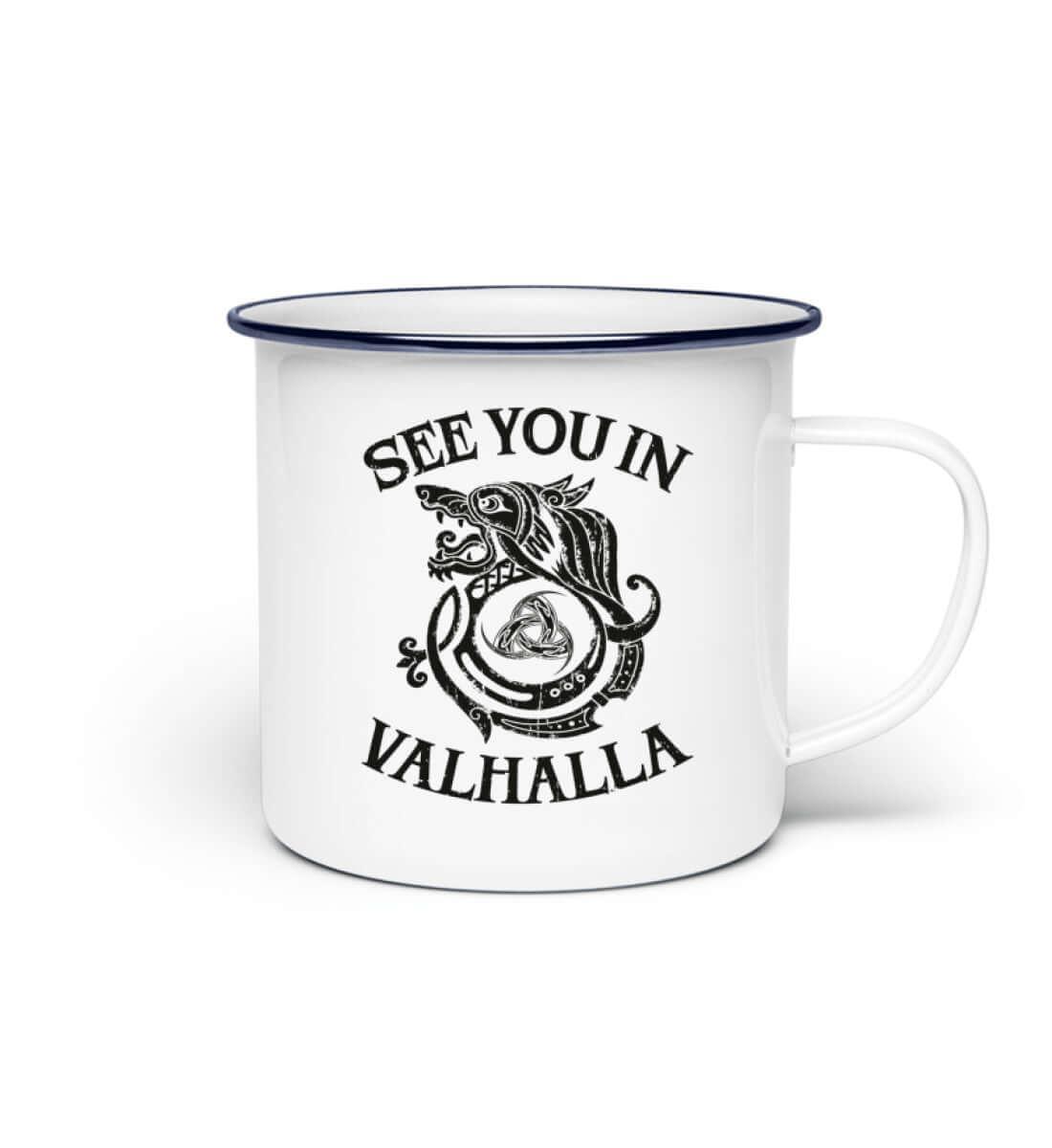 "See You In Valhalla" Weiße Emaille Tasse - Nordic Viking Wear