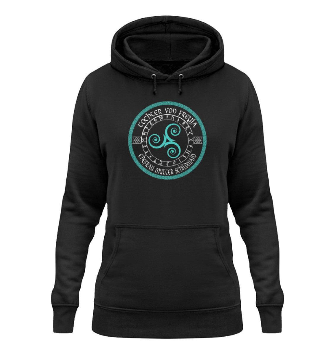 Schildmaiden Hoodie – "Tochter Von Freyja Ehefrau Mutter Schildmaid" mit Triskele & Runenkreis Design - Nordic Viking Wear