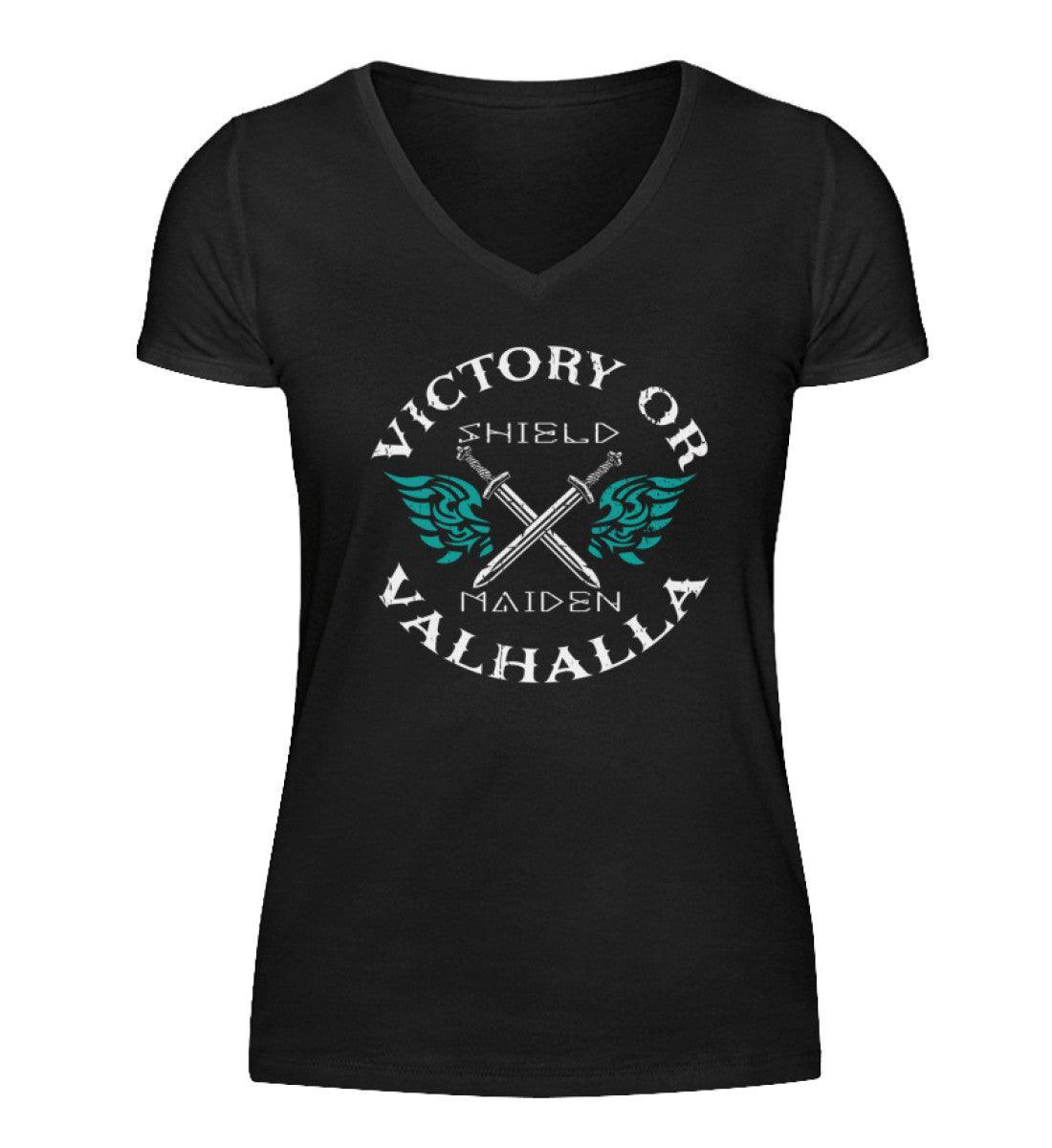 Schildmaid V-Neck 'Sieg oder Walhalla' – Wikinger-Kriegerin Spirit - Nordic Viking Wear