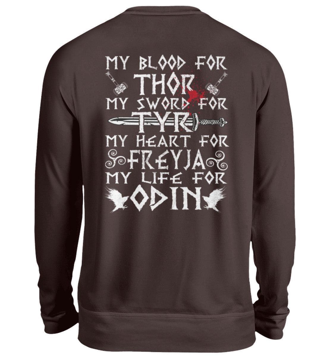 Wikinger-Treue-Sweatshirt: "My Blood for Thor, My Sword for Tyr, My Heart for Freyja, My Life for Odin" - Nordic Viking Wear