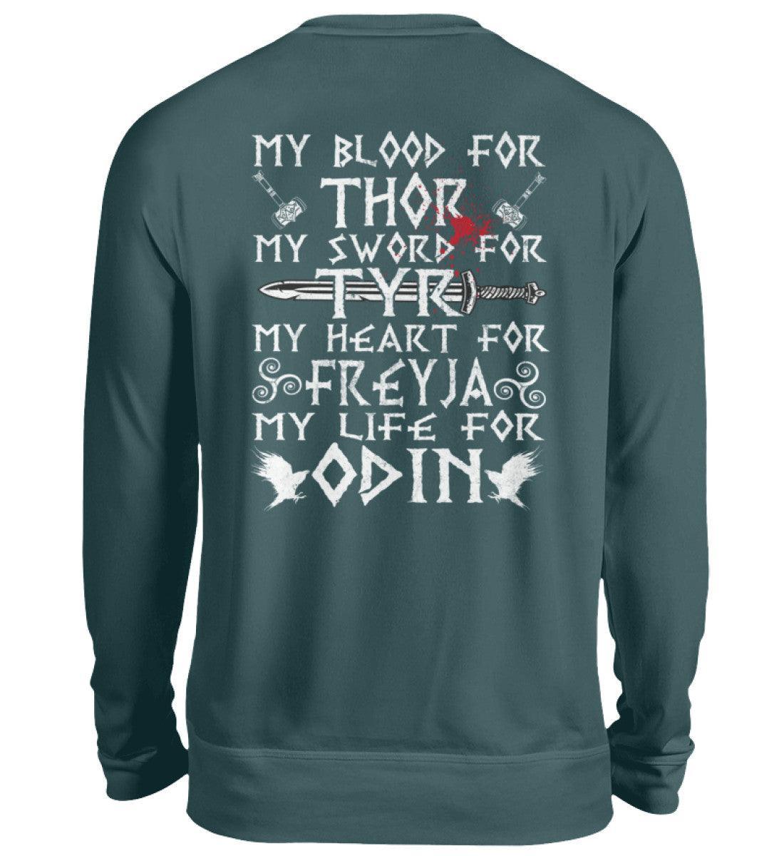 Wikinger-Treue-Sweatshirt: "My Blood for Thor, My Sword for Tyr, My Heart for Freyja, My Life for Odin" - Nordic Viking Wear