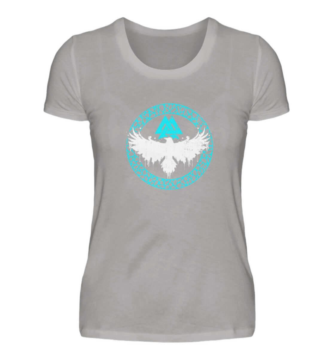 "Raben-Valkyrie" Valknut Damen Premium T-Shirt – Nordische Legende in Faszinierendem Türkis - Nordic Viking Wear