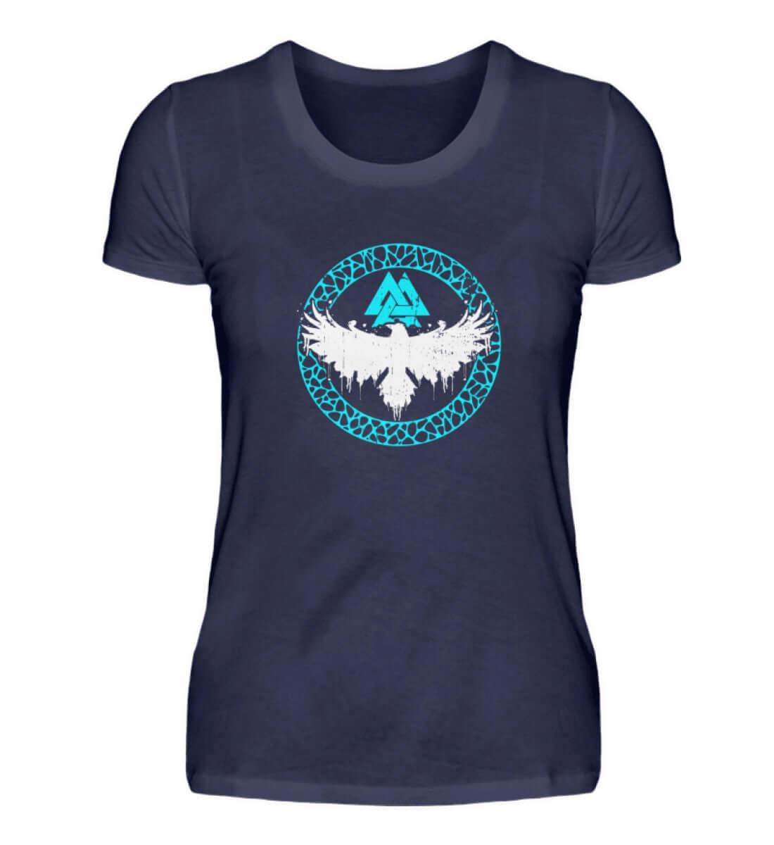 "Raben-Valkyrie" Valknut Damen Premium T-Shirt – Nordische Legende in Faszinierendem Türkis - Nordic Viking Wear