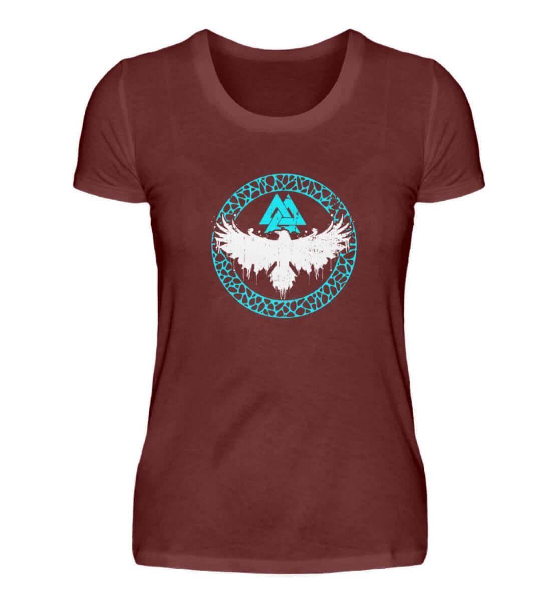 "Raben-Valkyrie" Valknut Damen Premium T-Shirt – Nordische Legende in Faszinierendem Türkis - Nordic Viking Wear